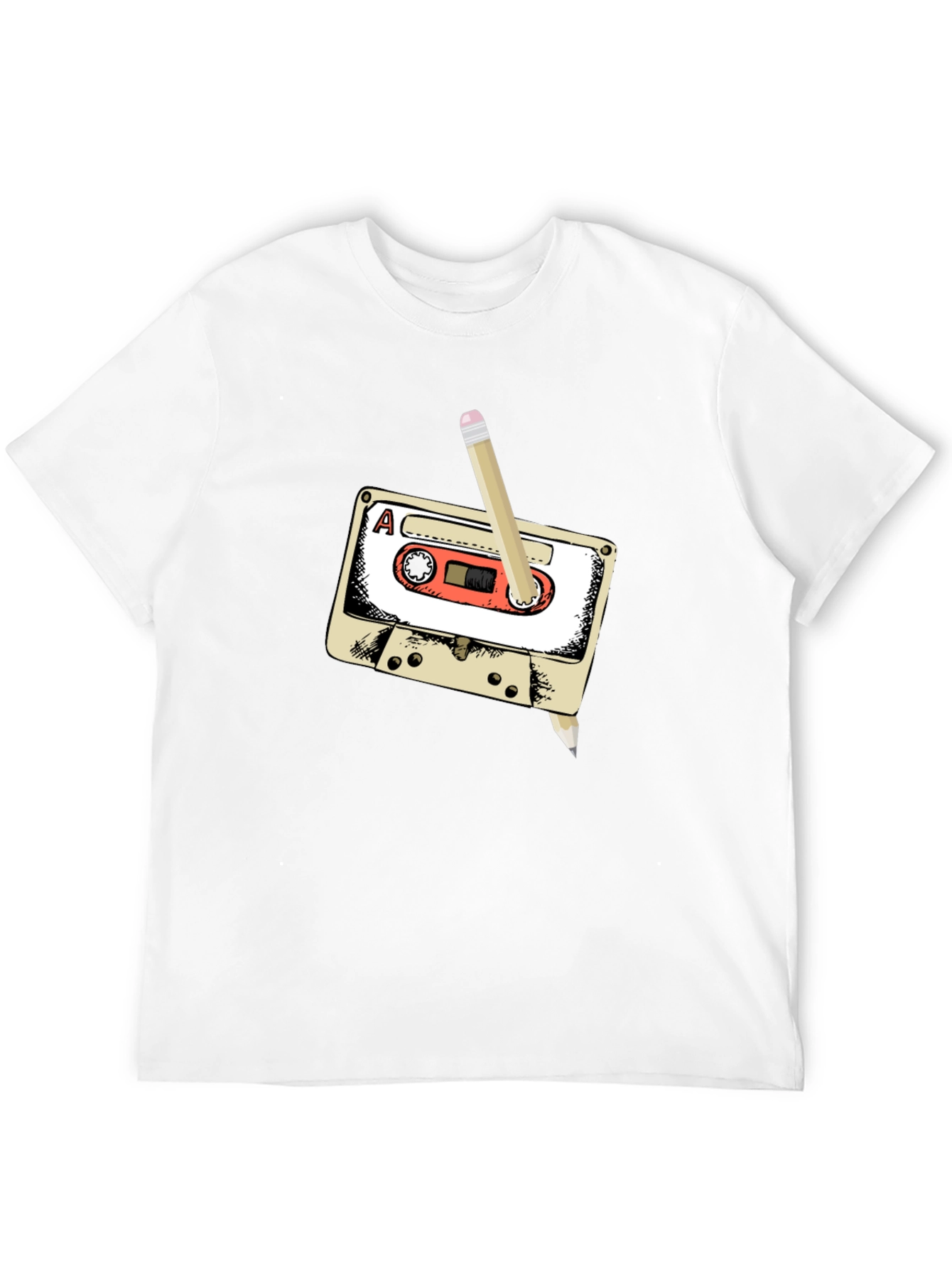 Black Retro Cassette Tape & Pencil T-Shirt view 12