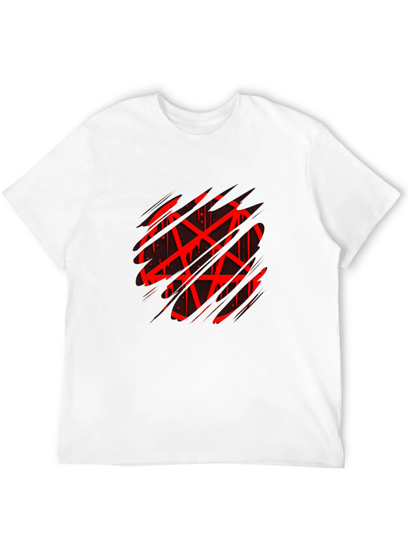 Black Men's Black Graphic Tee - Red Pentagram Design view 12