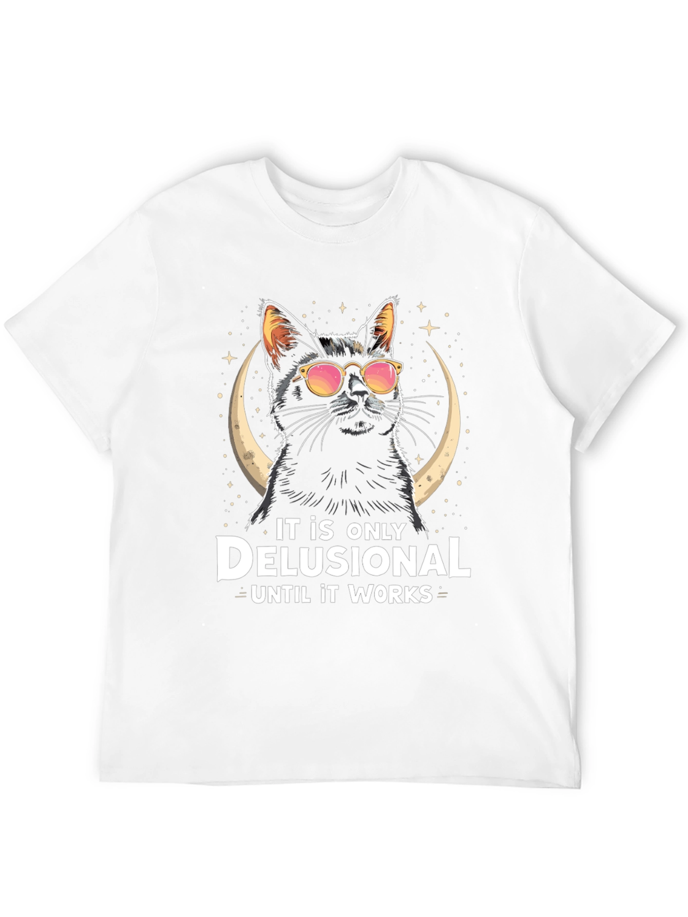 Black Delusional Cat T-Shirt - Funny Novelty Tee view 12