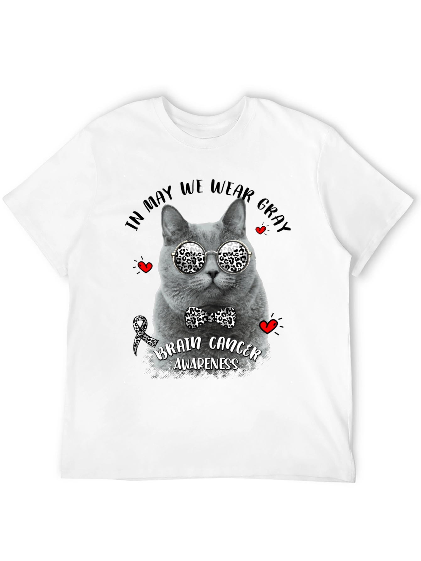 Black Gray Cat Brain Cancer Awareness T-Shirt view 12