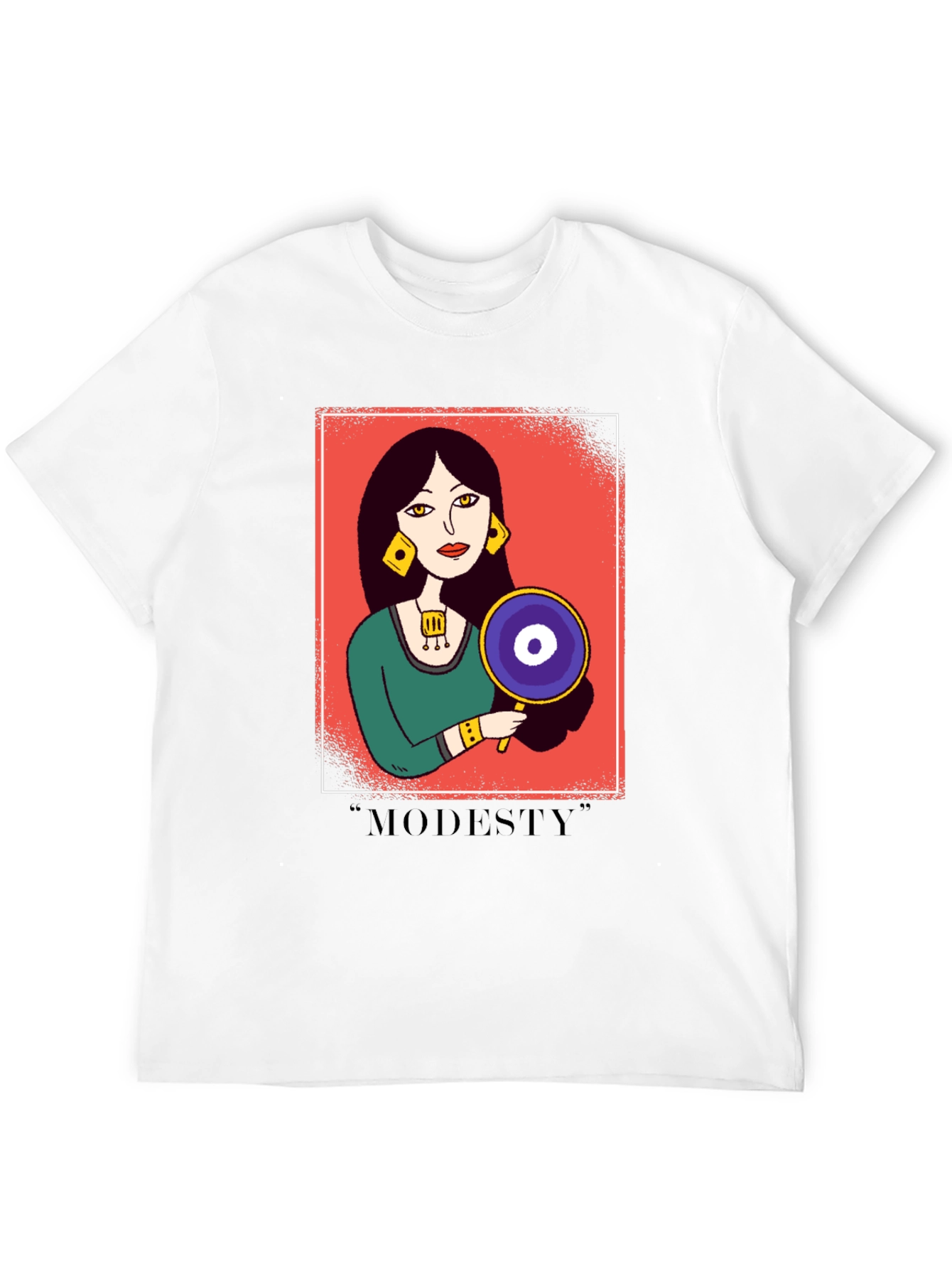 Black Graphic T-Shirt with "Modesty" Design view 12