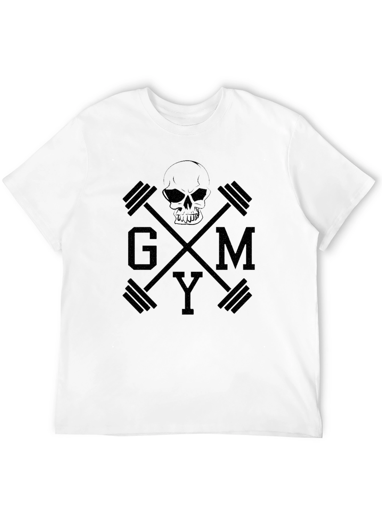 Black Gym Skull & Dumbbell Graphic Tee - Black Cotton T-Shirt view 12