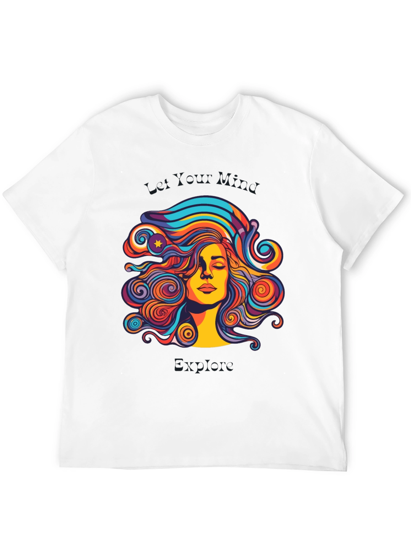 Black Psychedelic Woman Graphic Black T-Shirt view 12