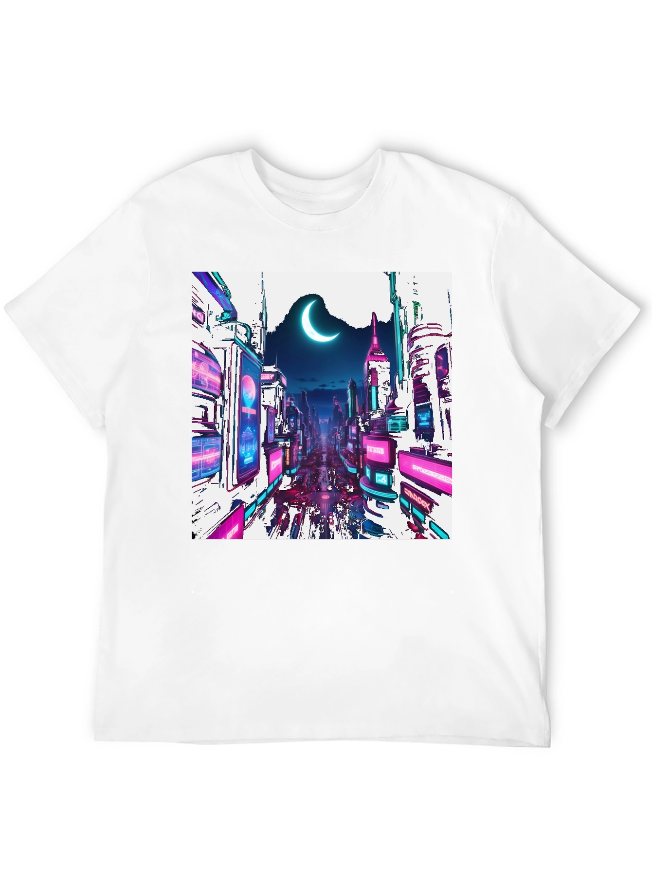 Black Cyberpunk Cityscape Graphic Tee - Crescent Moon Edition view 12