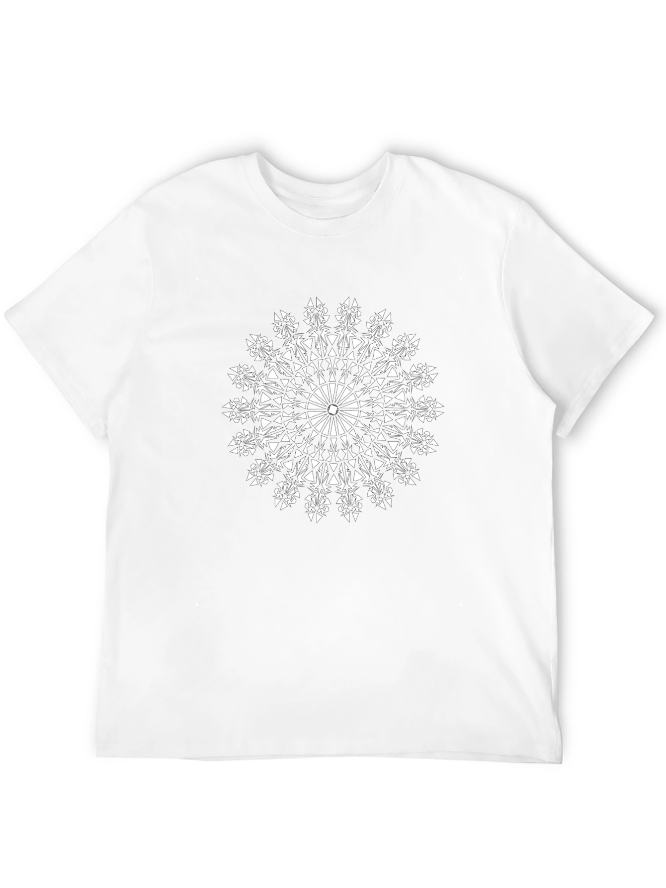Black Black T-Shirt with White Geometric Mandala Design view 12