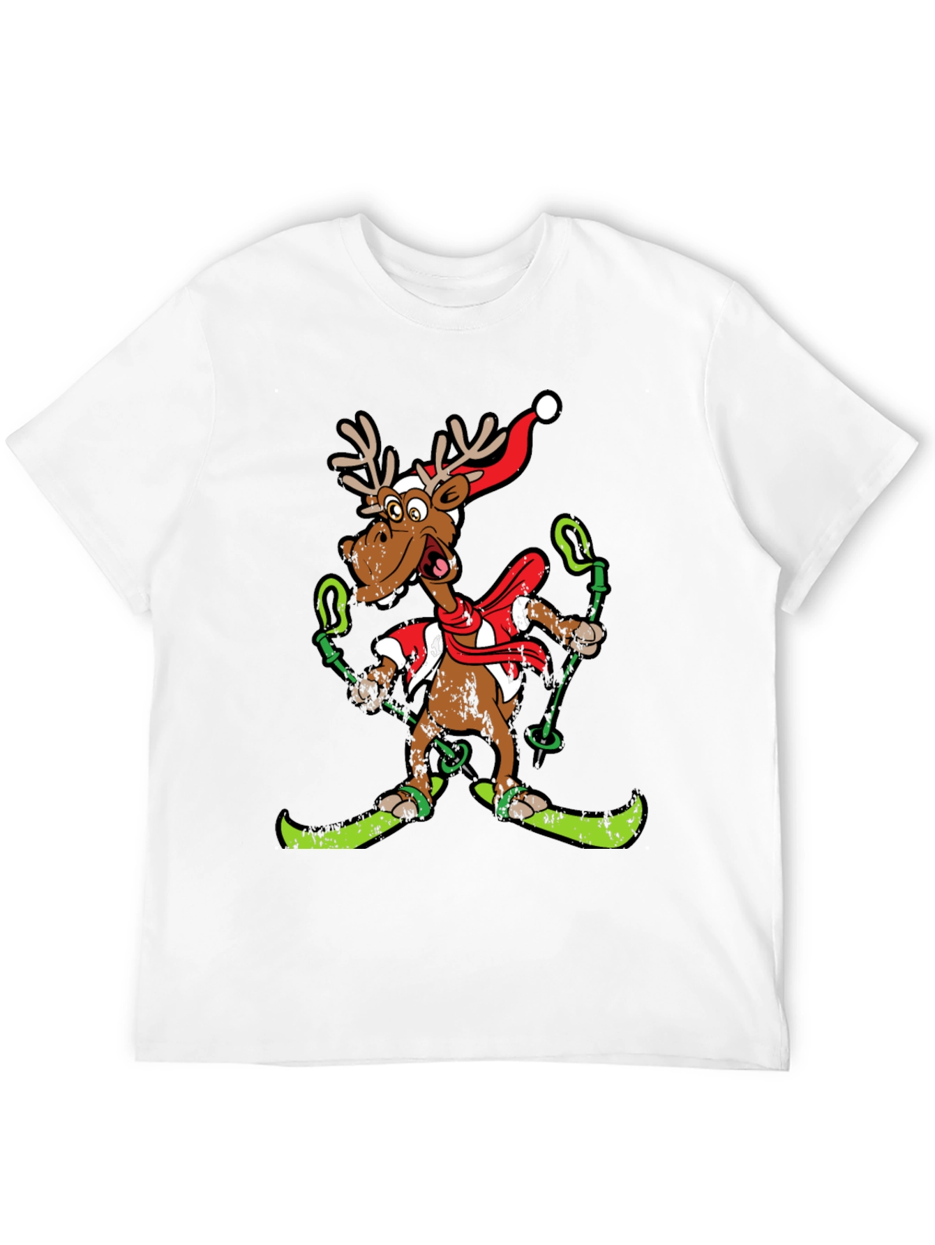 Black Funny Skiing Reindeer Christmas Graphic Tee view 12
