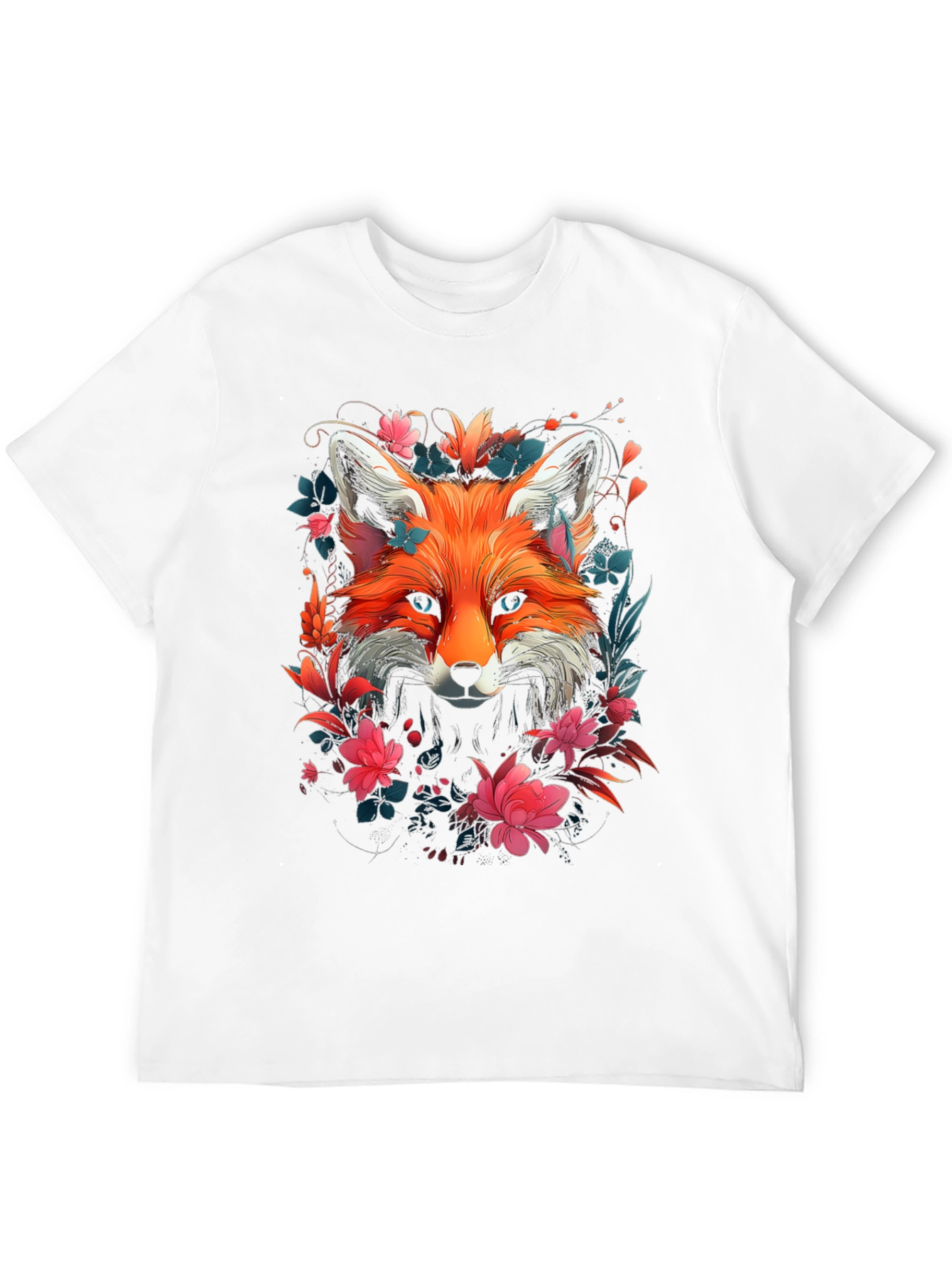 Black Floral Fox Graphic Tee - Stylish Unisex T-Shirt view 12