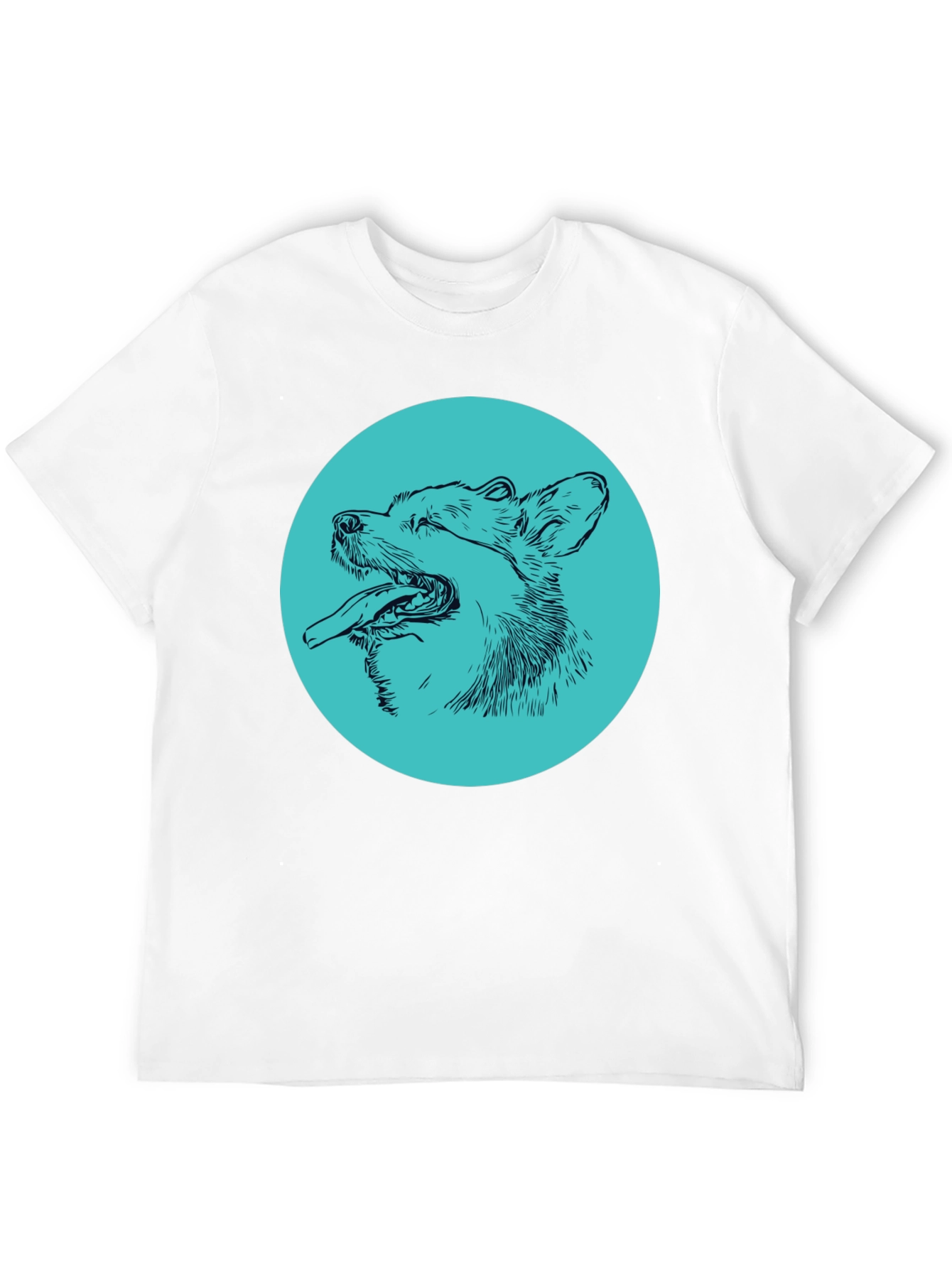 Dog Sketch Graphic Tee - Cool Aqua Print on Black Shirt - 12