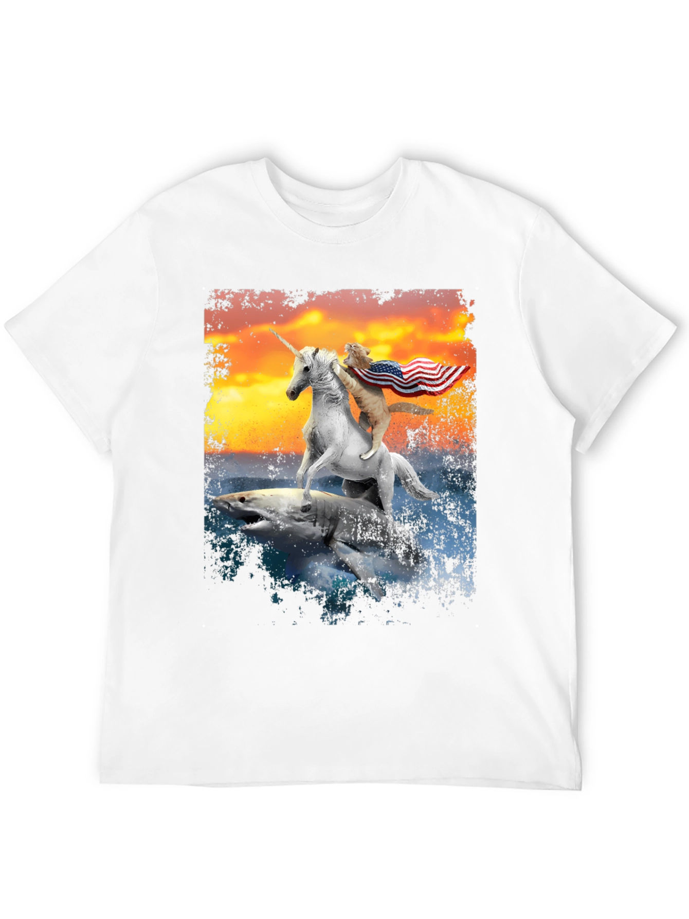Black Cat Riding Unicorn on Shark T-Shirt view 12