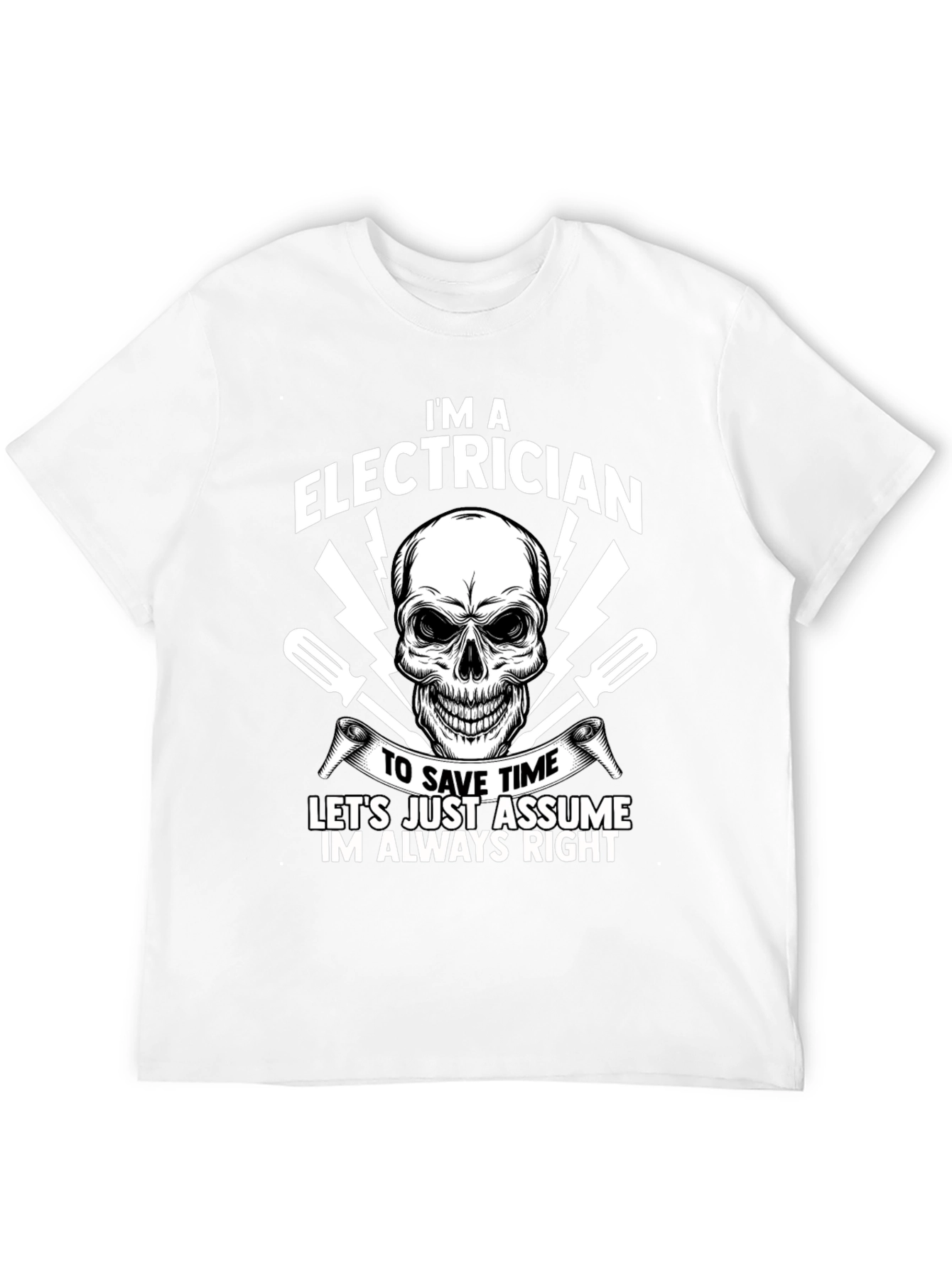 Black Electrician Humor T-Shirt - Always Right Skull Tee view 12