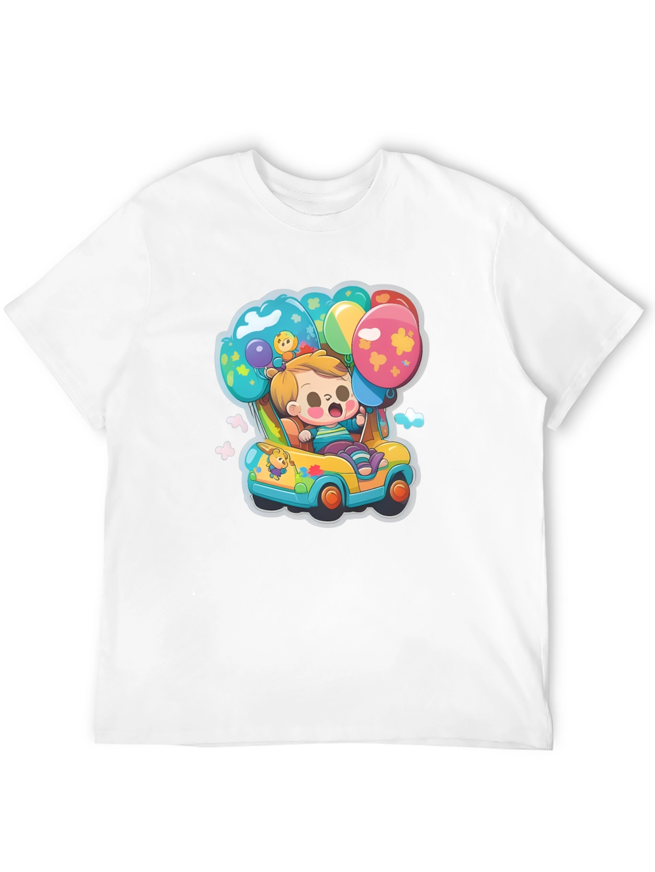 Black Cartoon Car & Balloons Graphic T-Shirt view 12