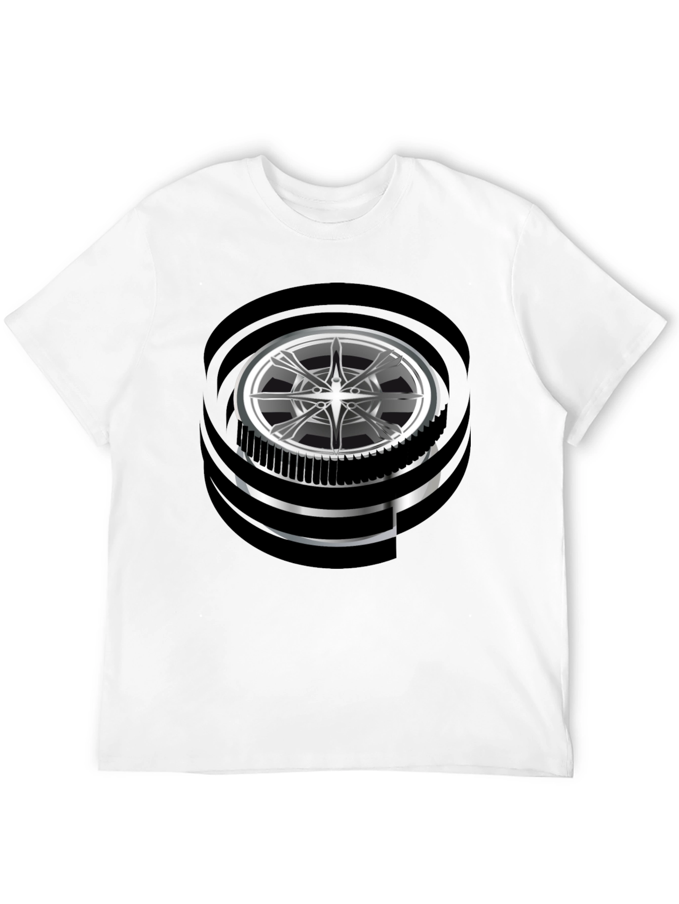 Black Modern Graphic Wheel Design Black T-Shirt view 12