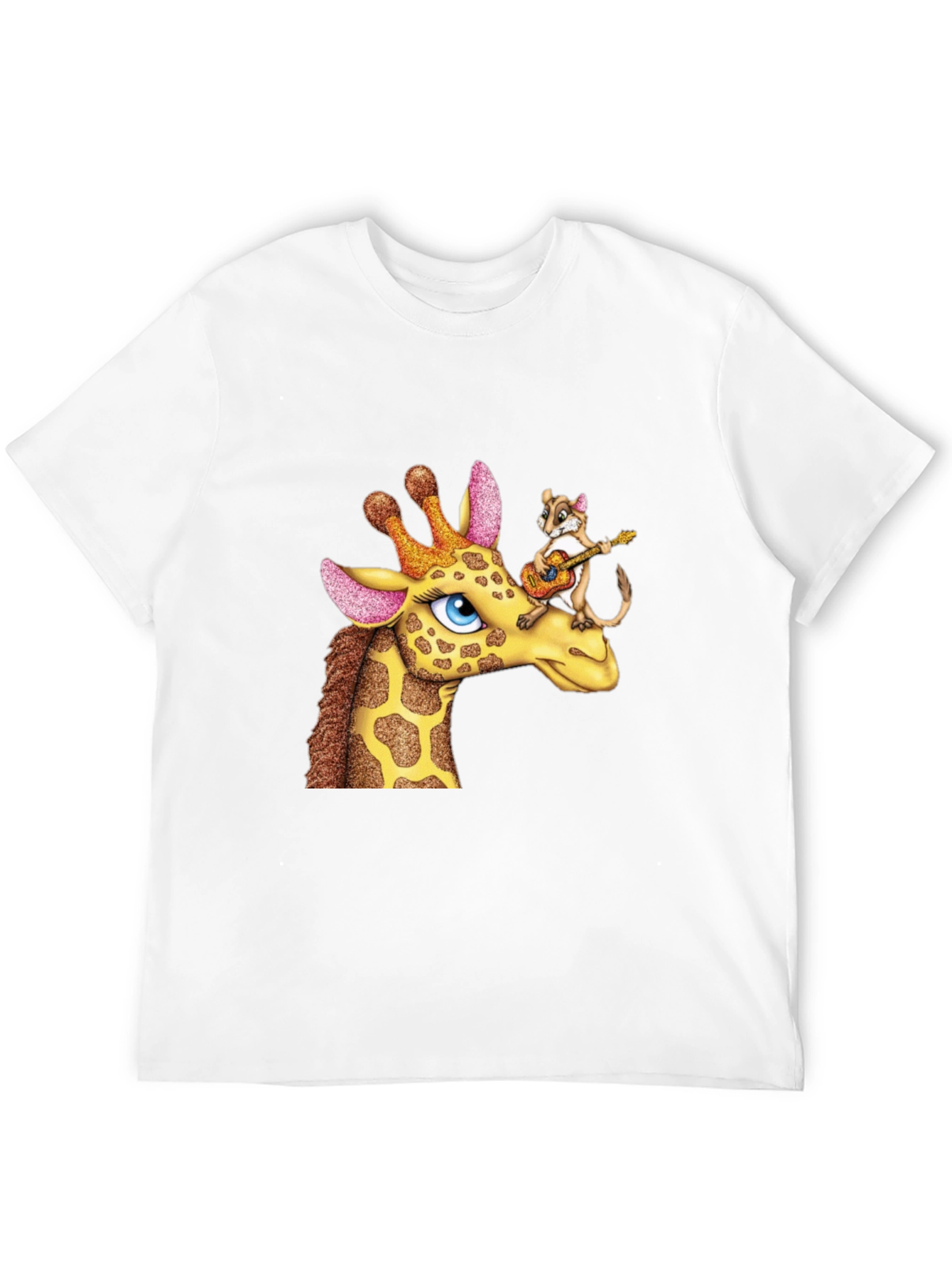 Black Giraffe & Squirrel Cartoon Graphic Black T-Shirt view 12
