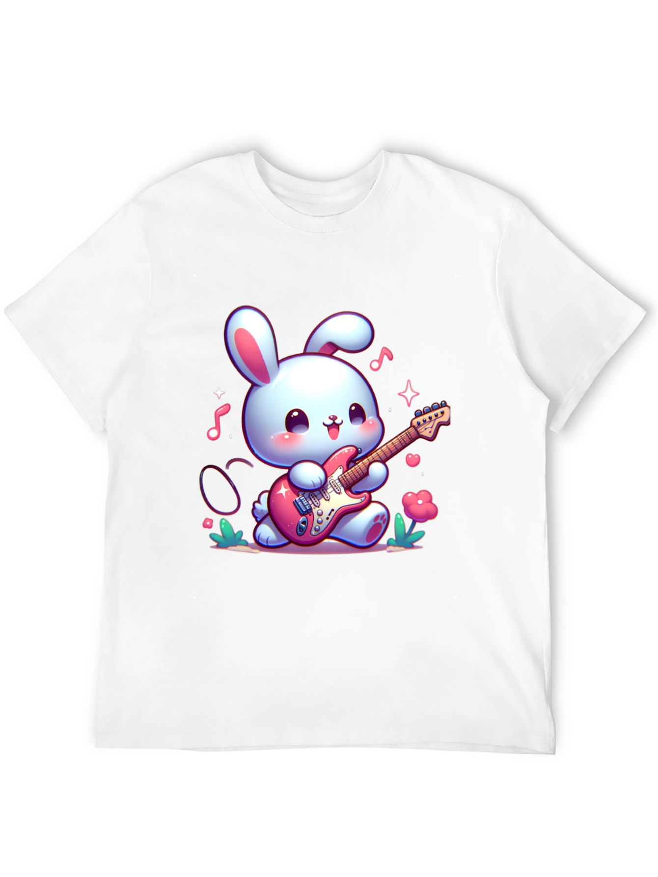 Black Cute Bunny Guitarist Black T-Shirt view 12