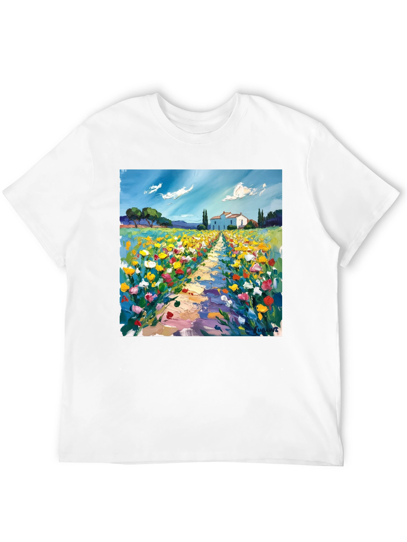 Black Artistic Landscape Print T-Shirt view 12