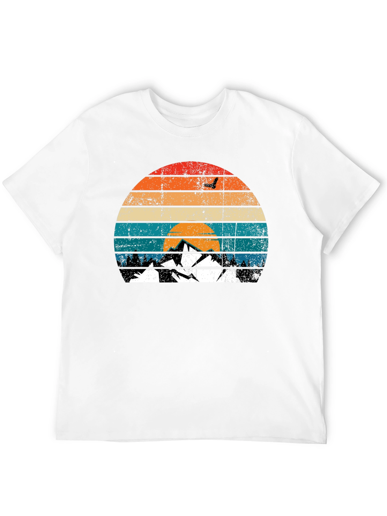 Black Retro Mountain Sunset Graphic T-Shirt view 12