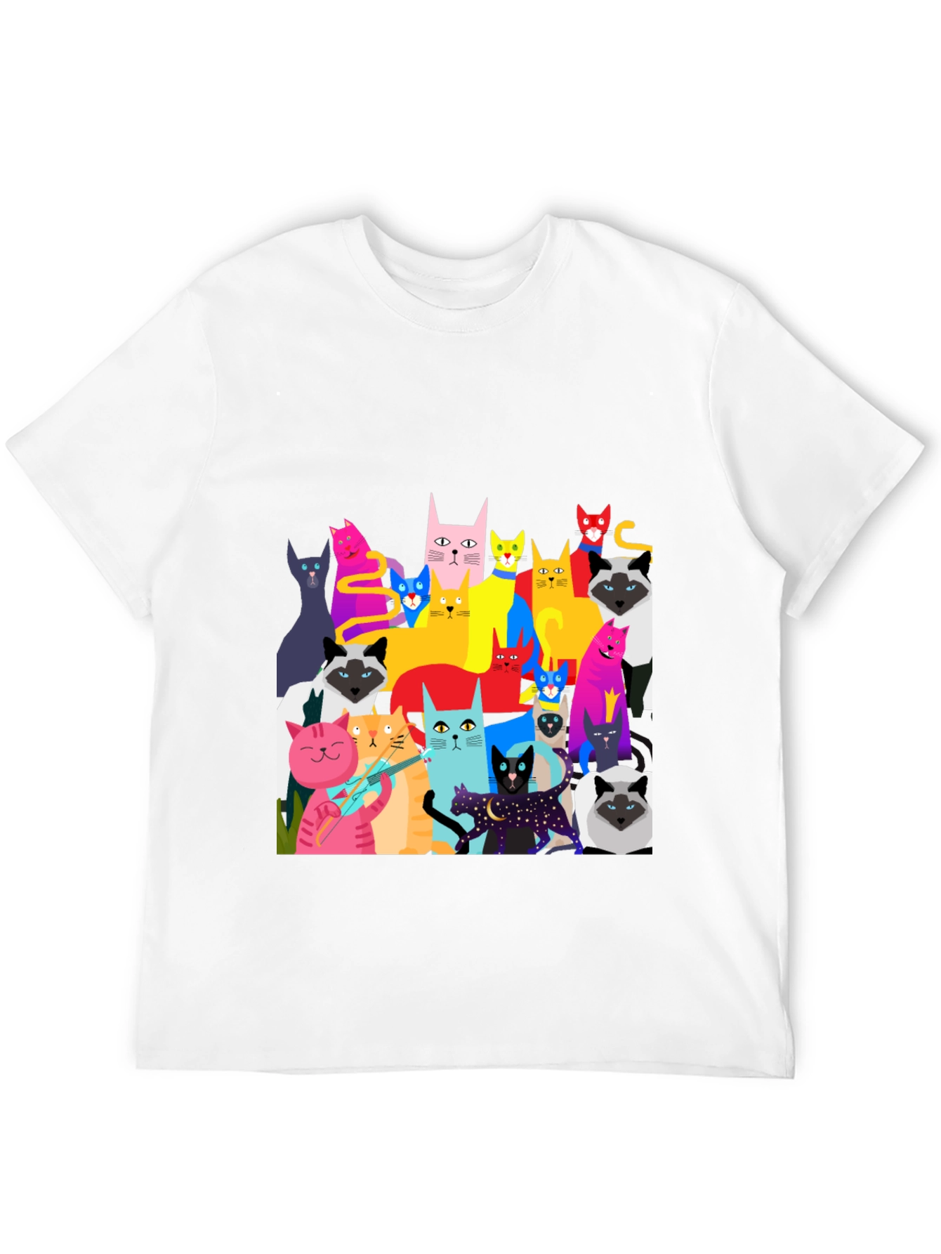 Black Colorful Cat Graphic Tee - Unique Fun Design view 12