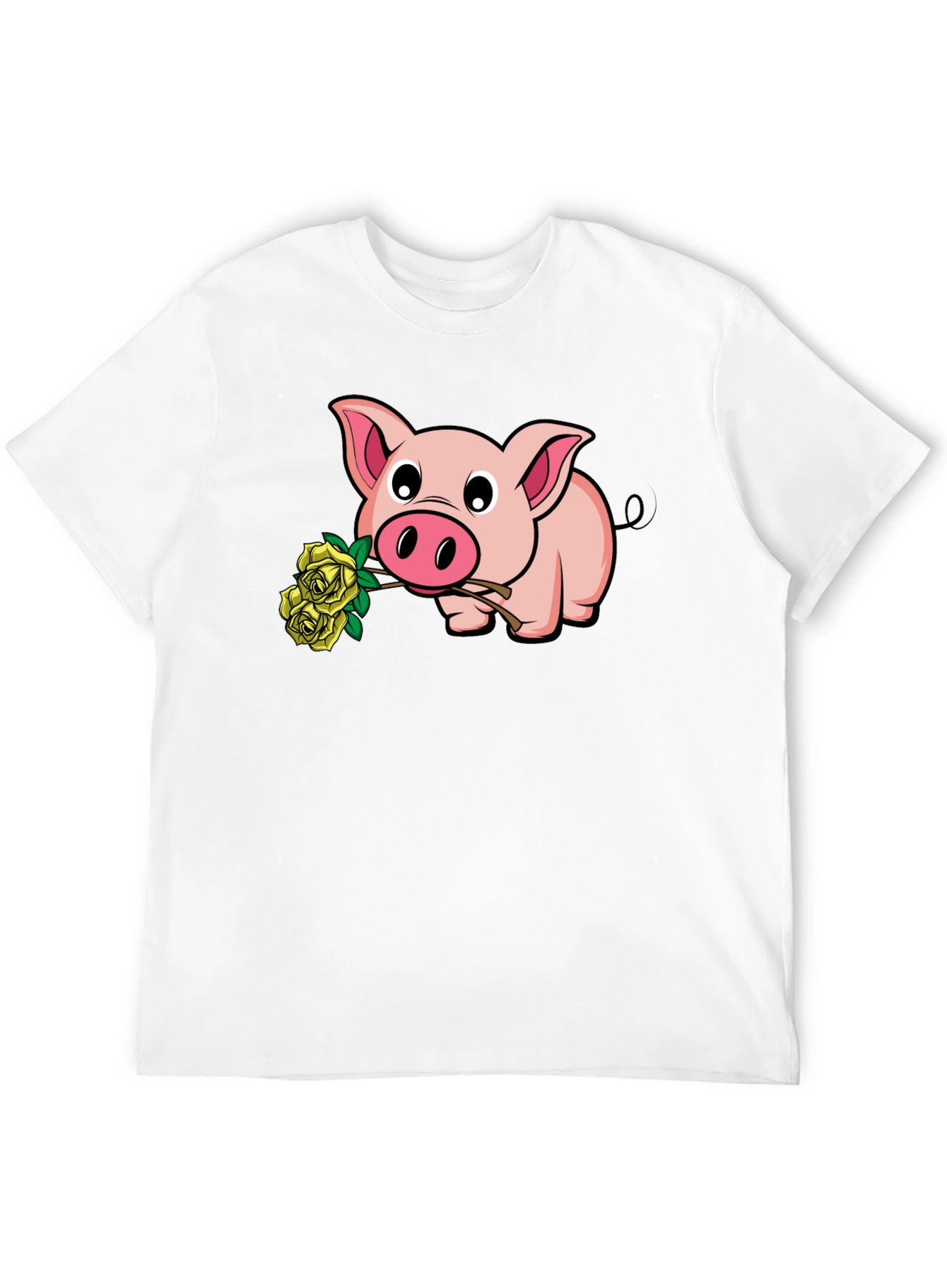 Black Pig Holding Yellow Roses Graphic T-Shirt view 12