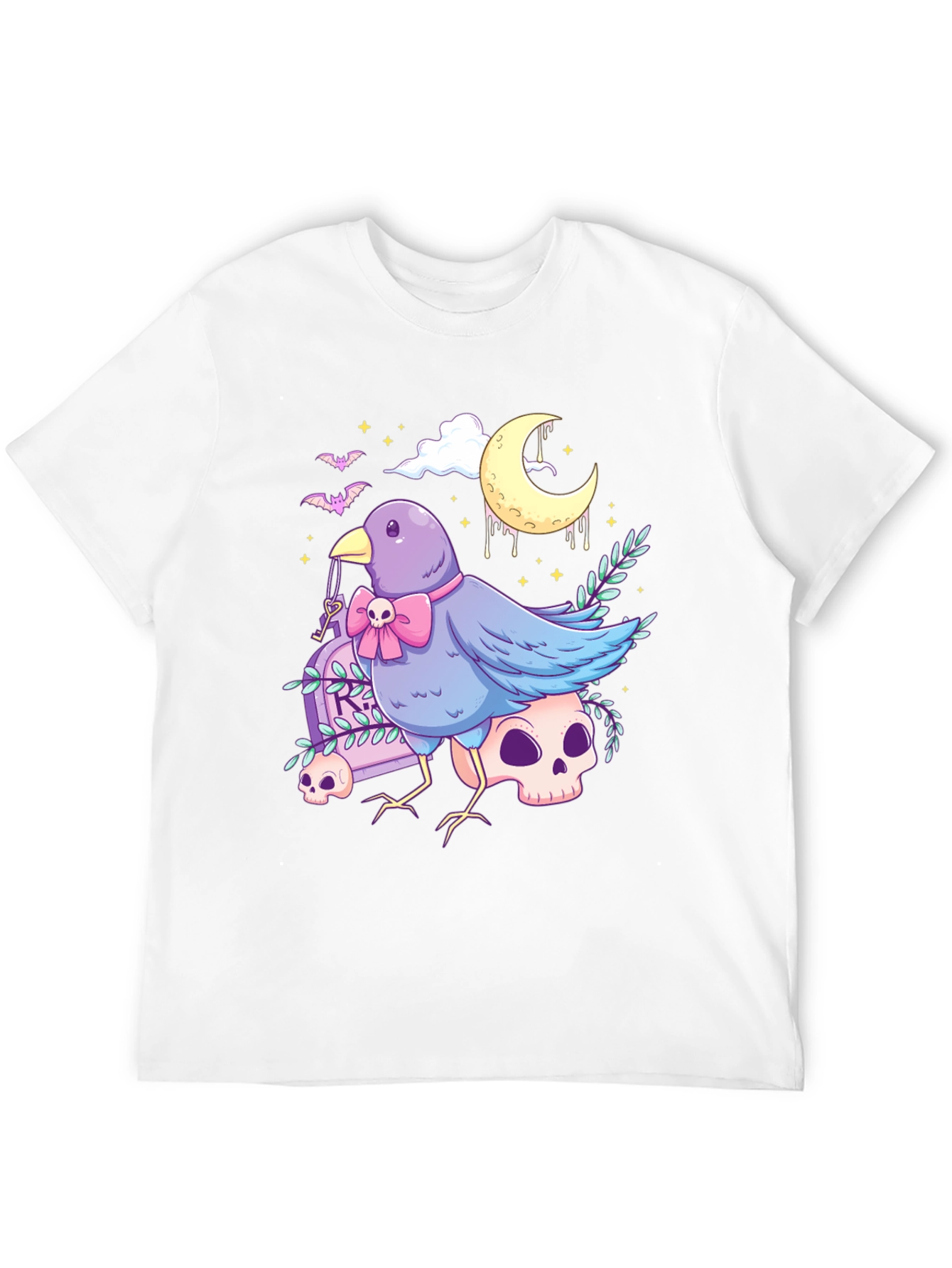 Black Gothic Bird Graphic Tee - Skull & Moon Design view 12