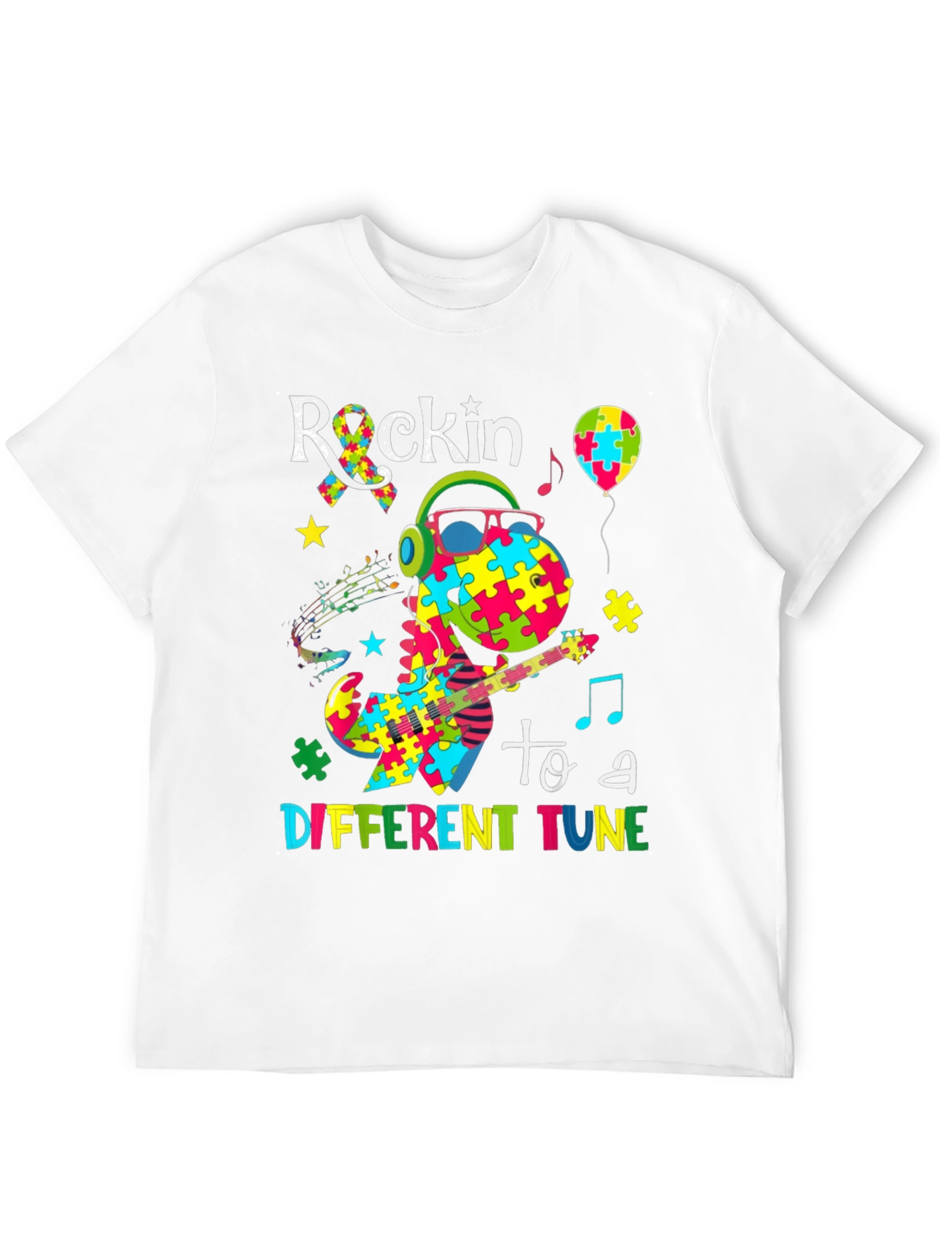 Black Rockin' to a Different Tune Autism Awareness T-Shirt view 12