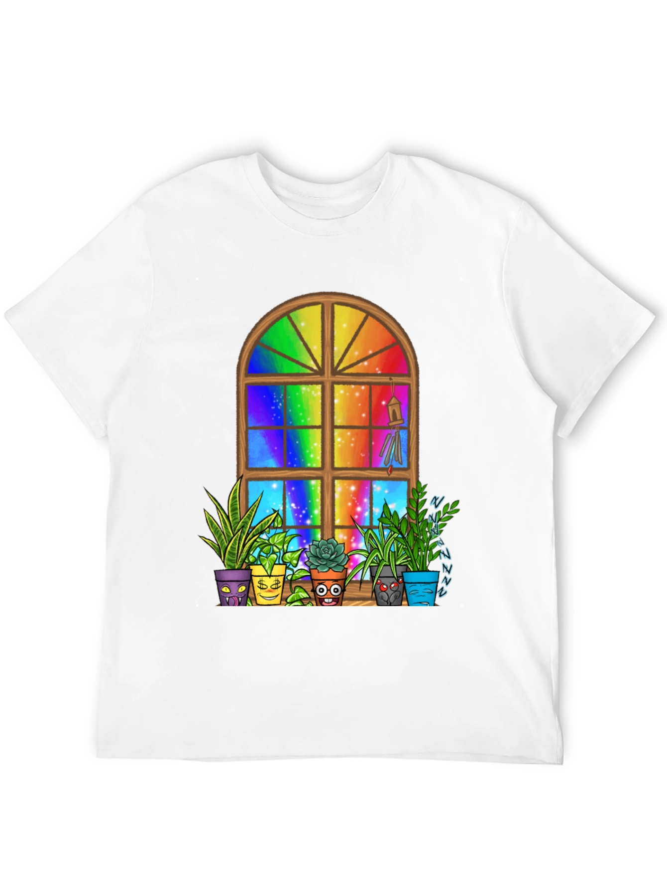 Black Rainbow Window Potted Plants Graphic Tee view 12