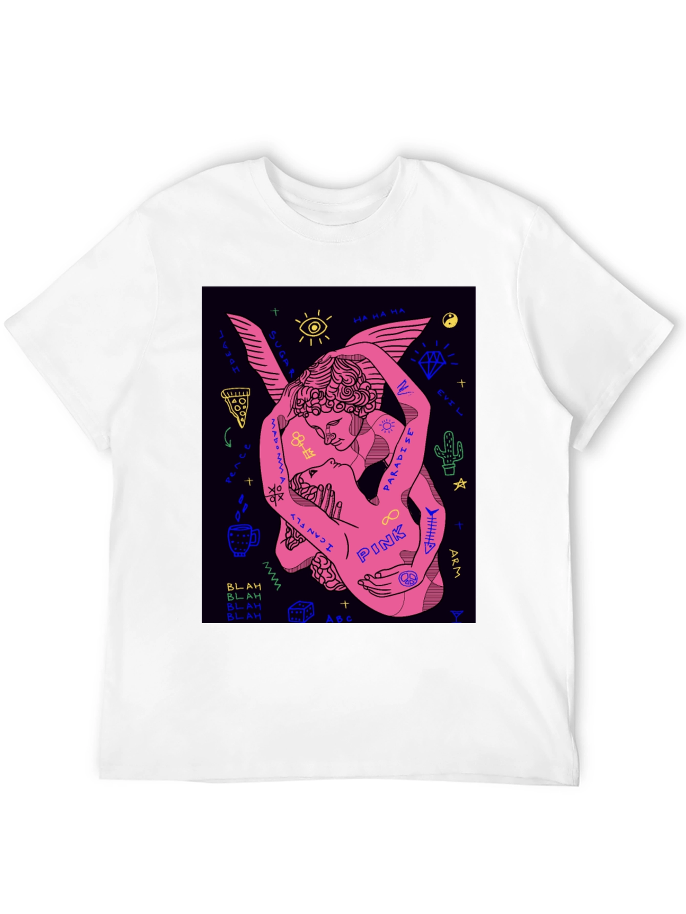 Black Black Tee with Pink Angel Graphic view 12