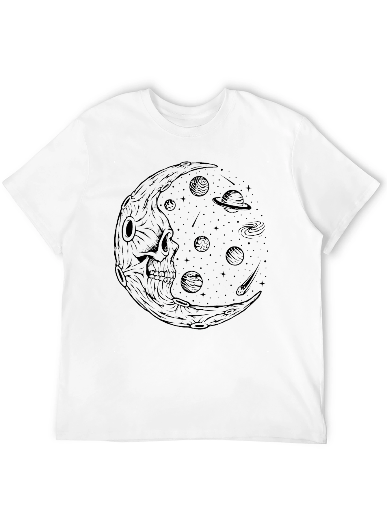 Black Skull Moon Galaxy Graphic Tee - Black Cotton T-Shirt view 12