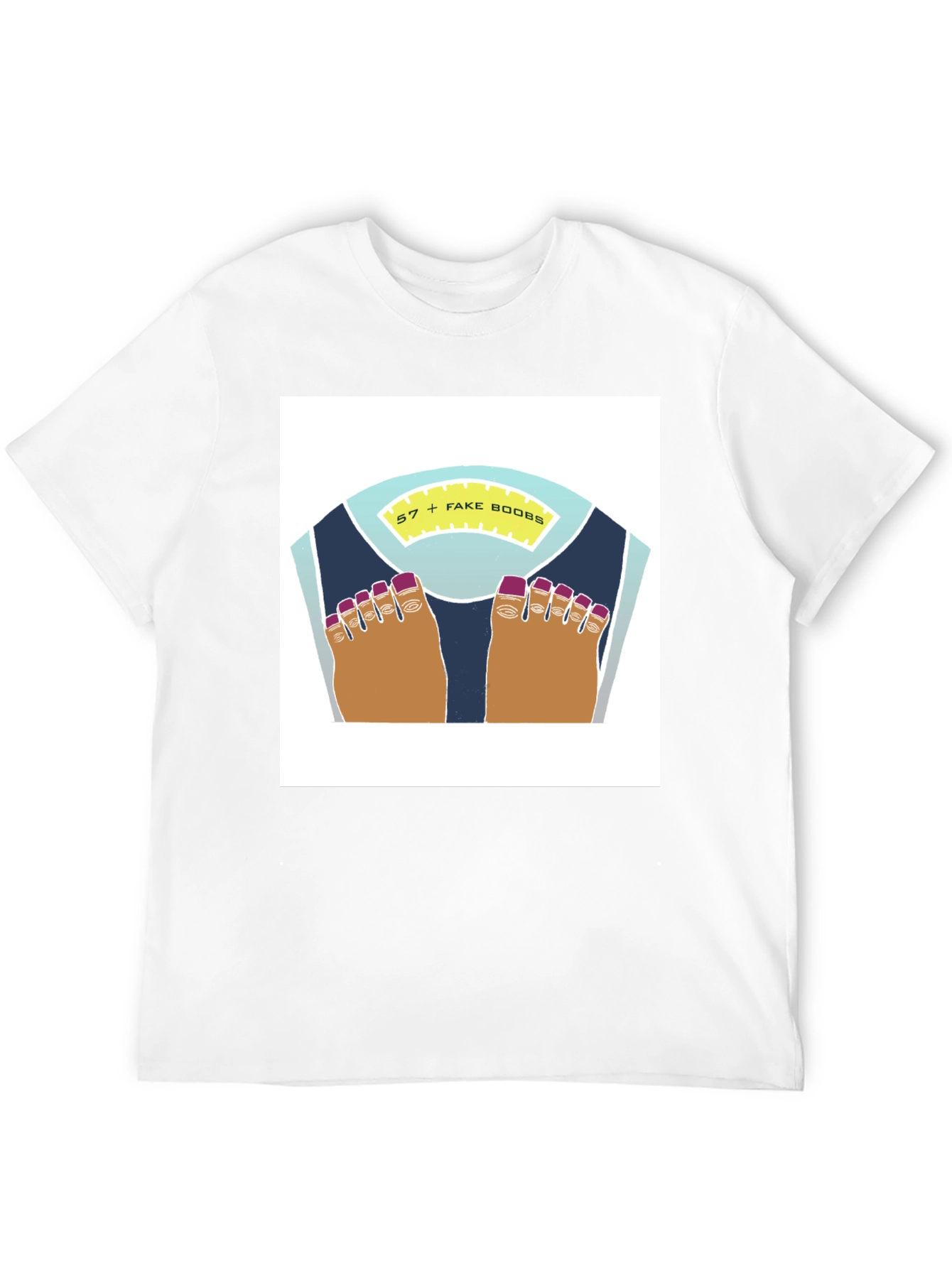 Black Funny Weight Scale Tee - 57 + Fake Boobs Humor T-Shirt view 12