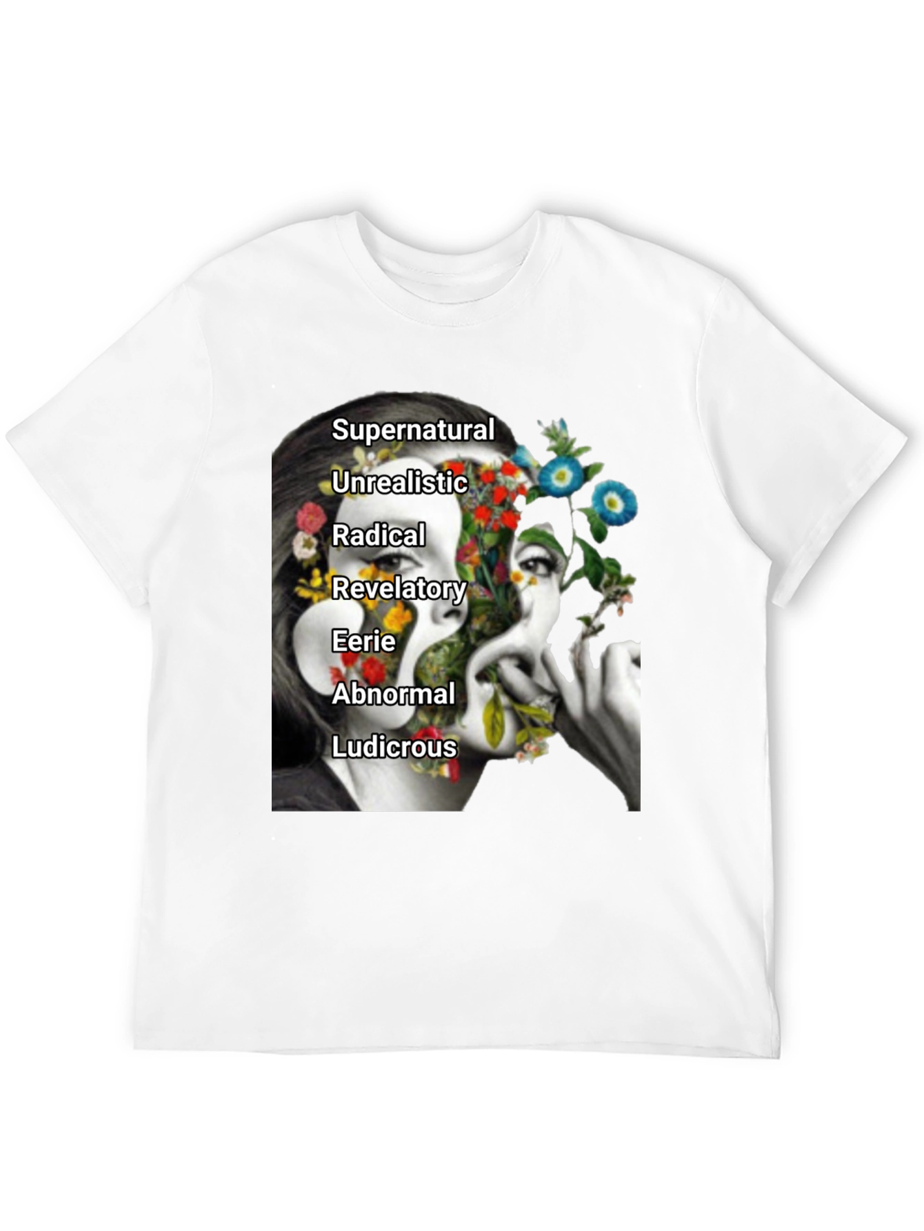 Black Surreal Floral Woman's Face Graphic Tee view 12
