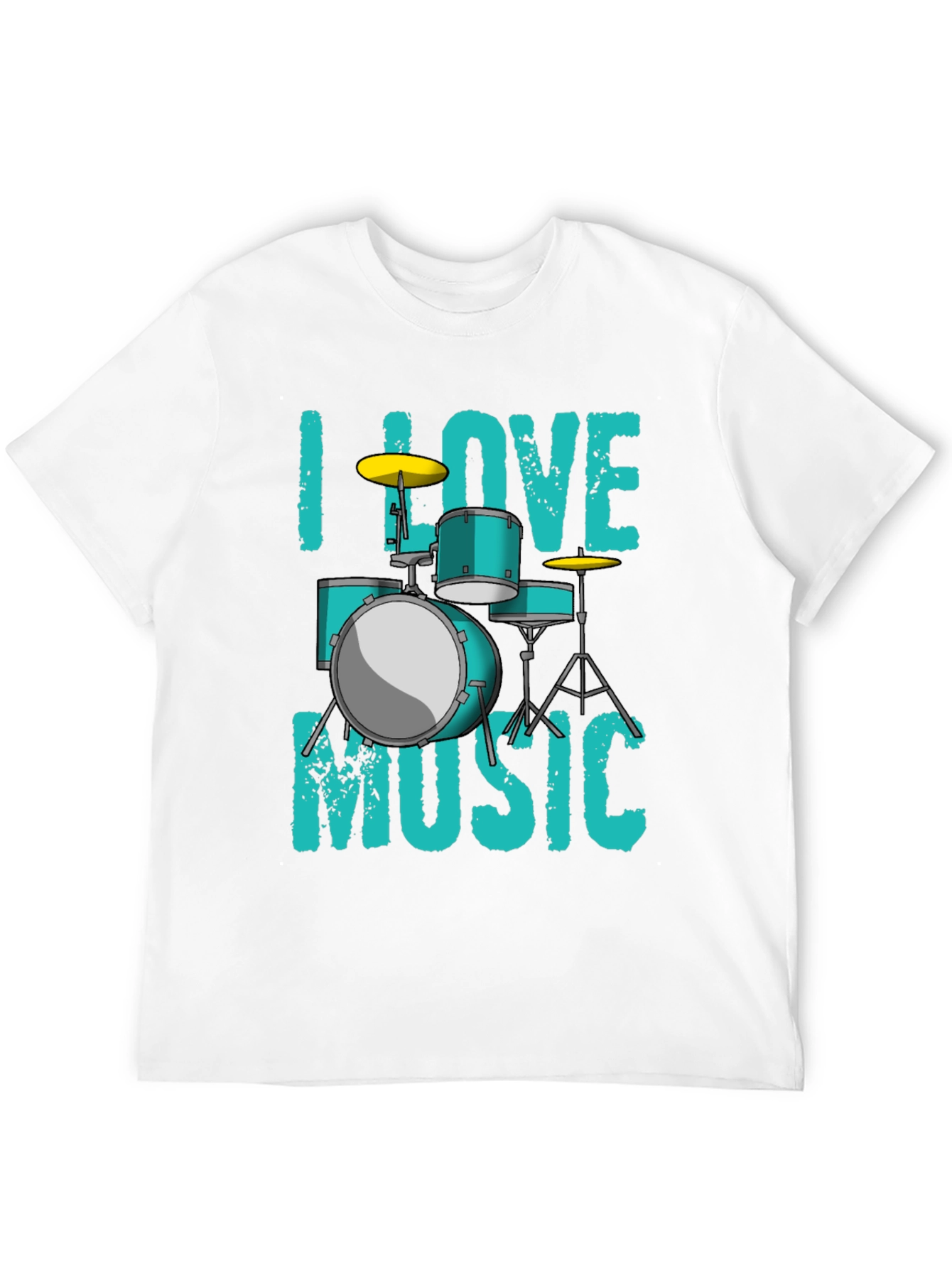 Black I Love Music Drum Set Graphic T-Shirt view 12