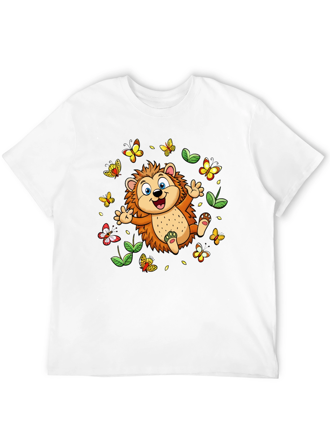 Black Cute Hedgehog & Butterflies Black T-Shirt view 12