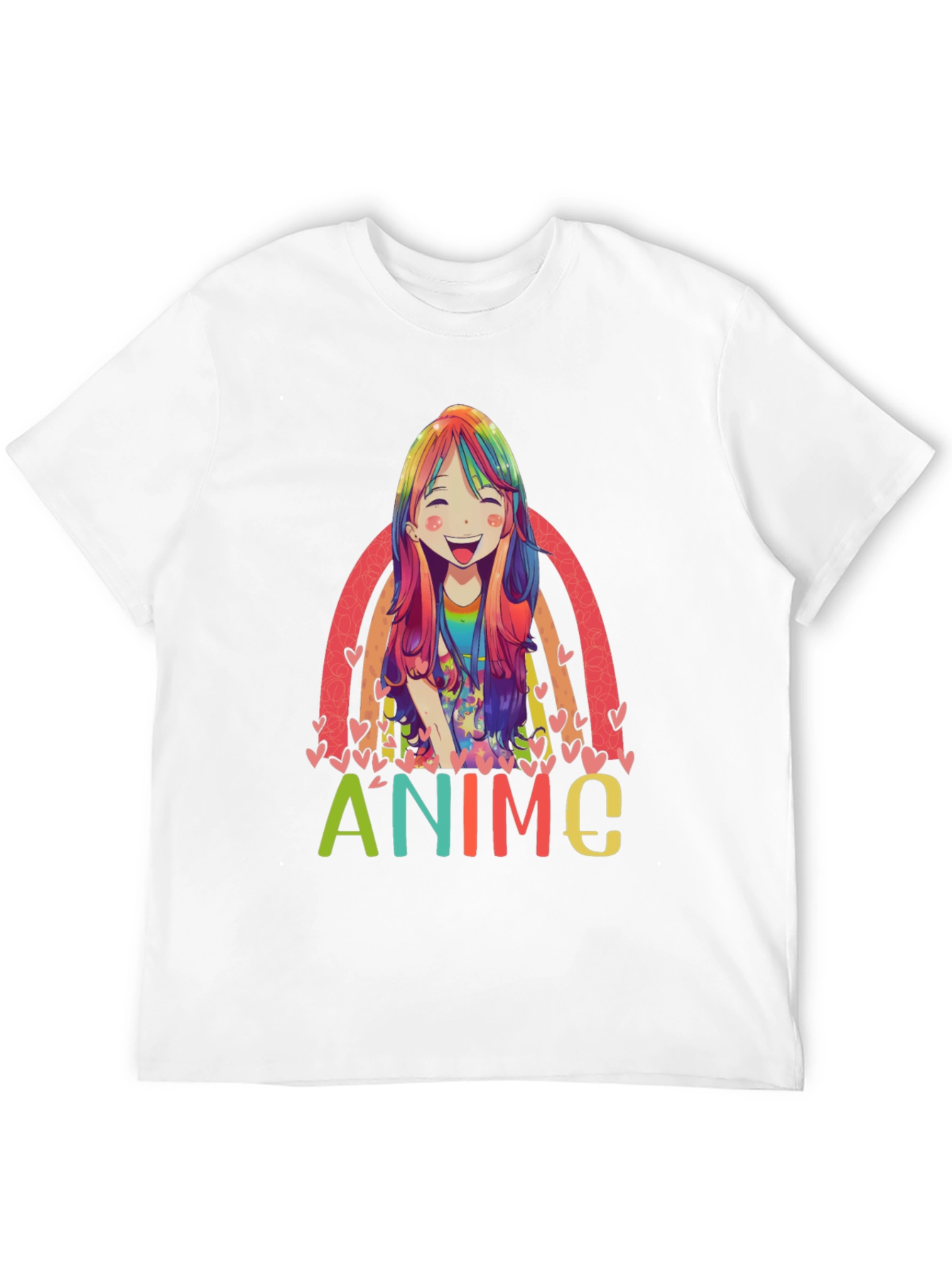 Black Anime Rainbow Graphic Tee - Colorful Manga Style view 12