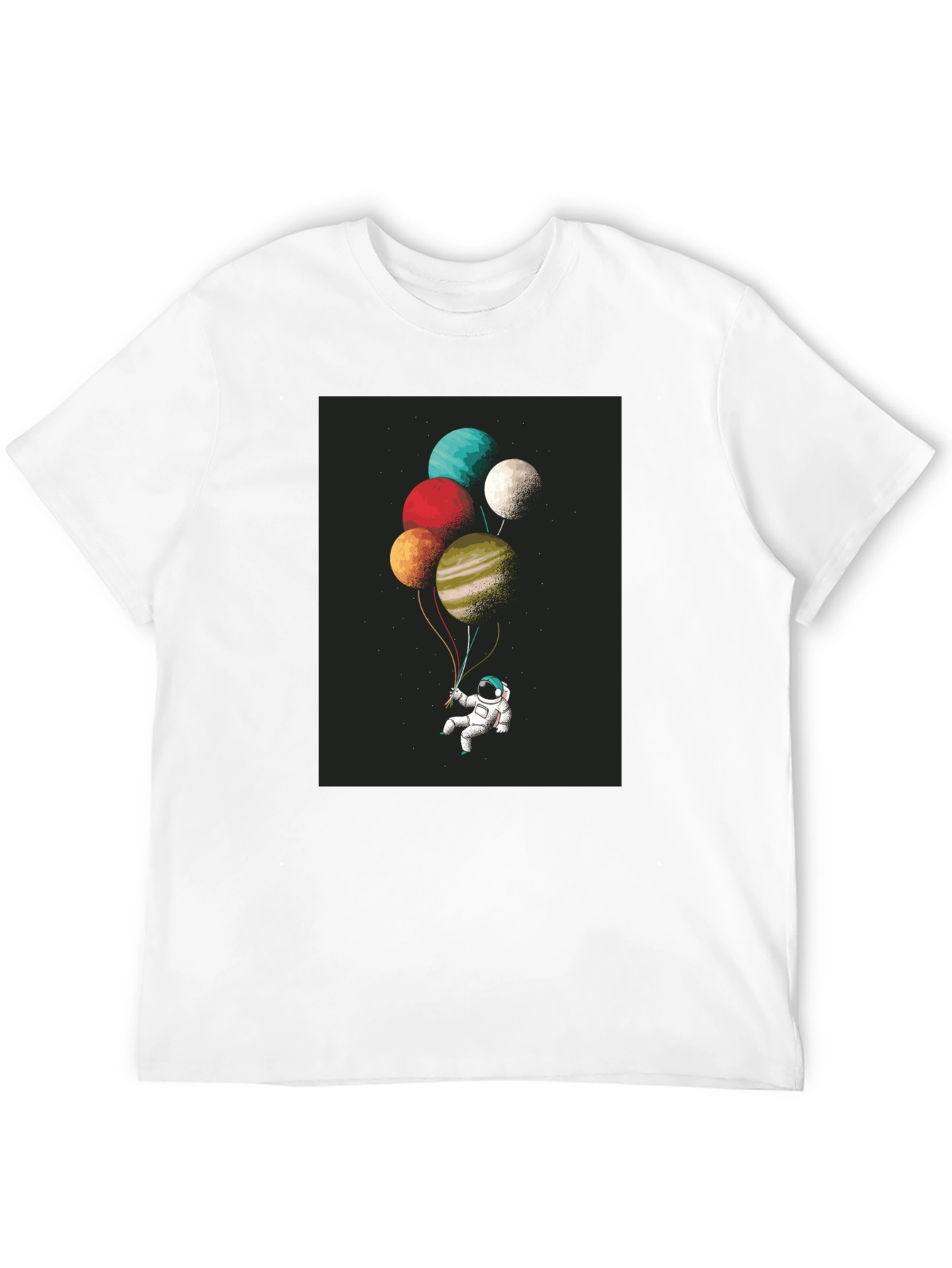 Black Astronaut Planet Balloons Graphic Tee - Black Cotton Blend view 12