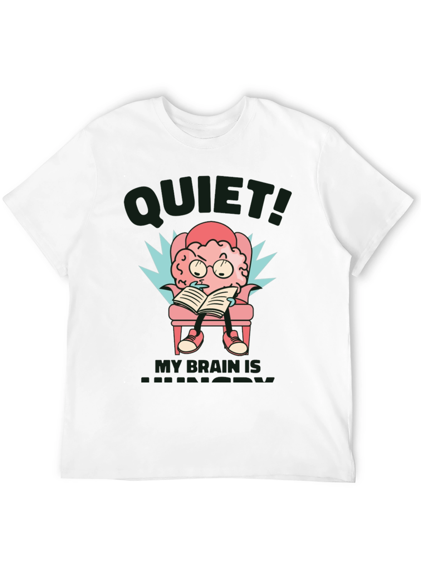 Black Quiet! My Brain is Hungry T-Shirt - Novelty Brain Cartoon Tee view 12