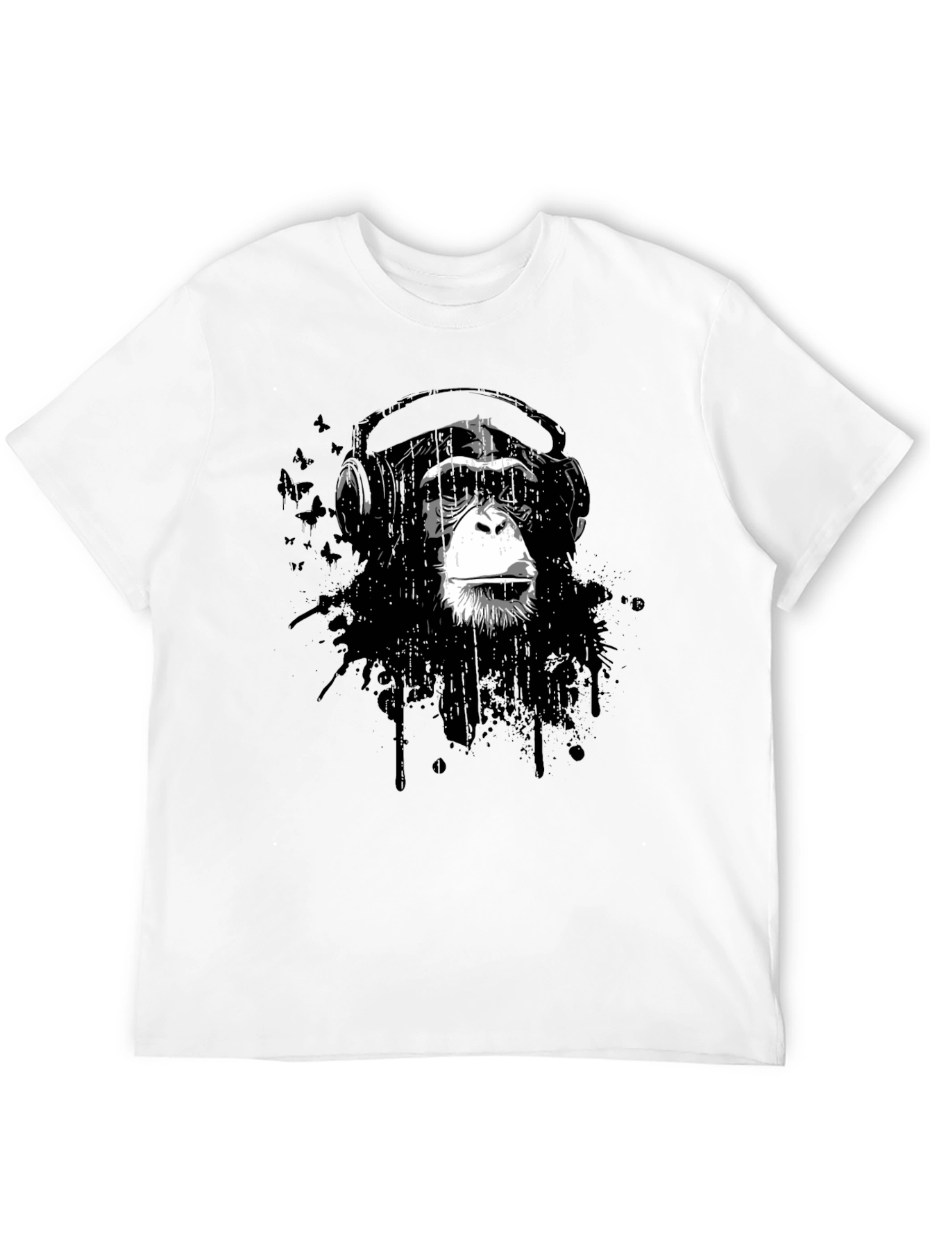 Black Cool Monkey Headphone Graphic T-Shirt view 12