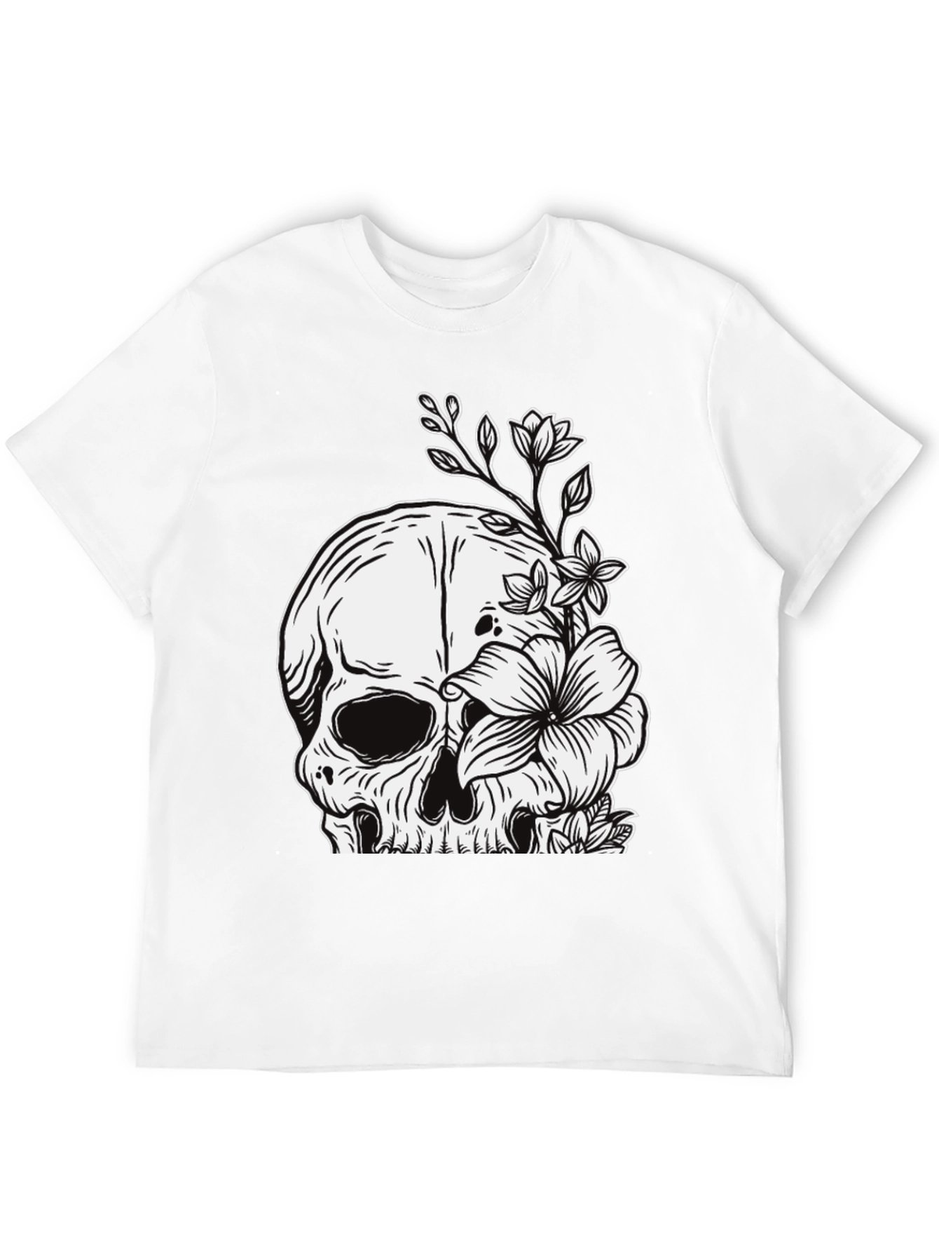 Black Skull & Flowers Graphic Tee - Black view 12