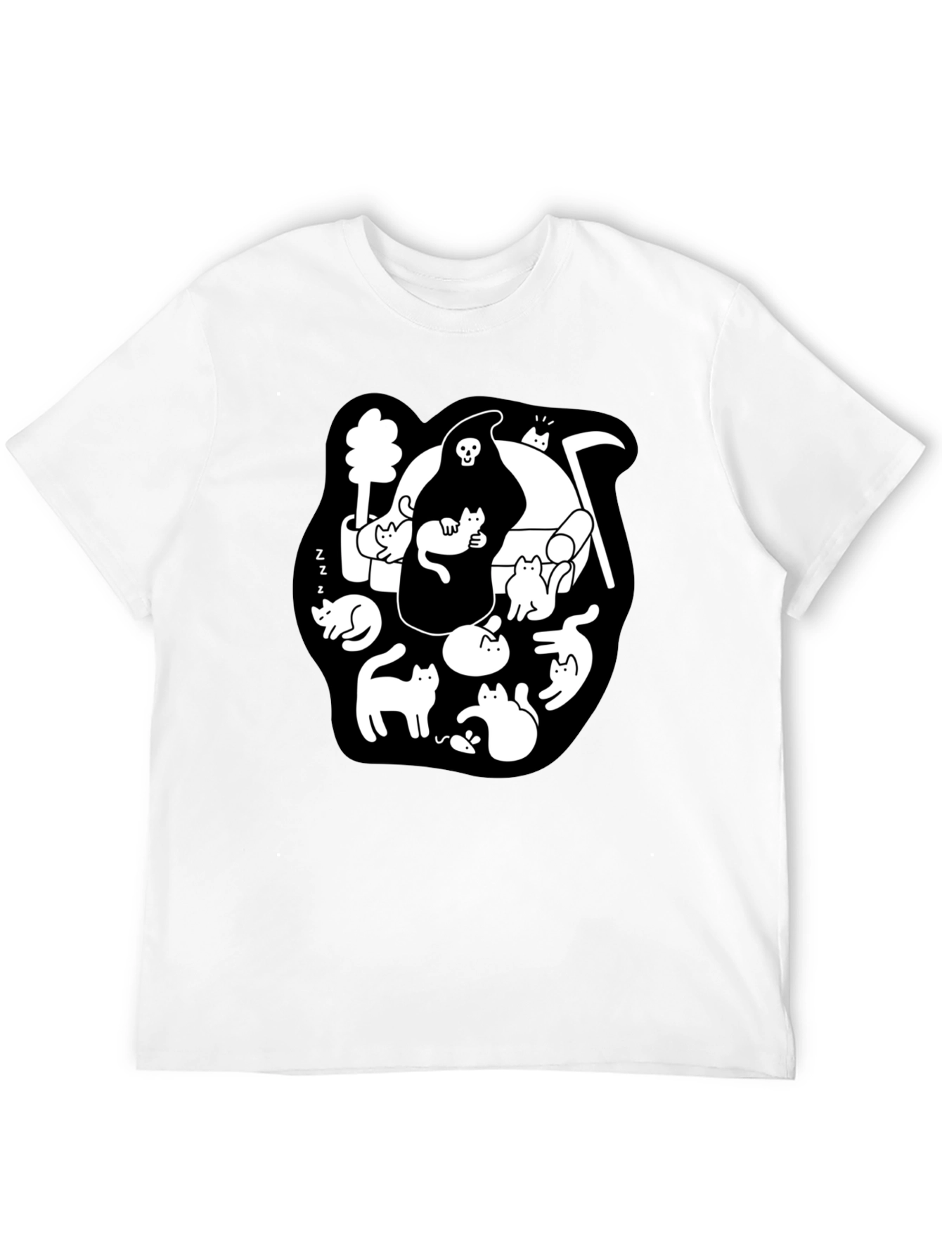Black Grim Reaper & Cats Graphic Black T-Shirt view 12