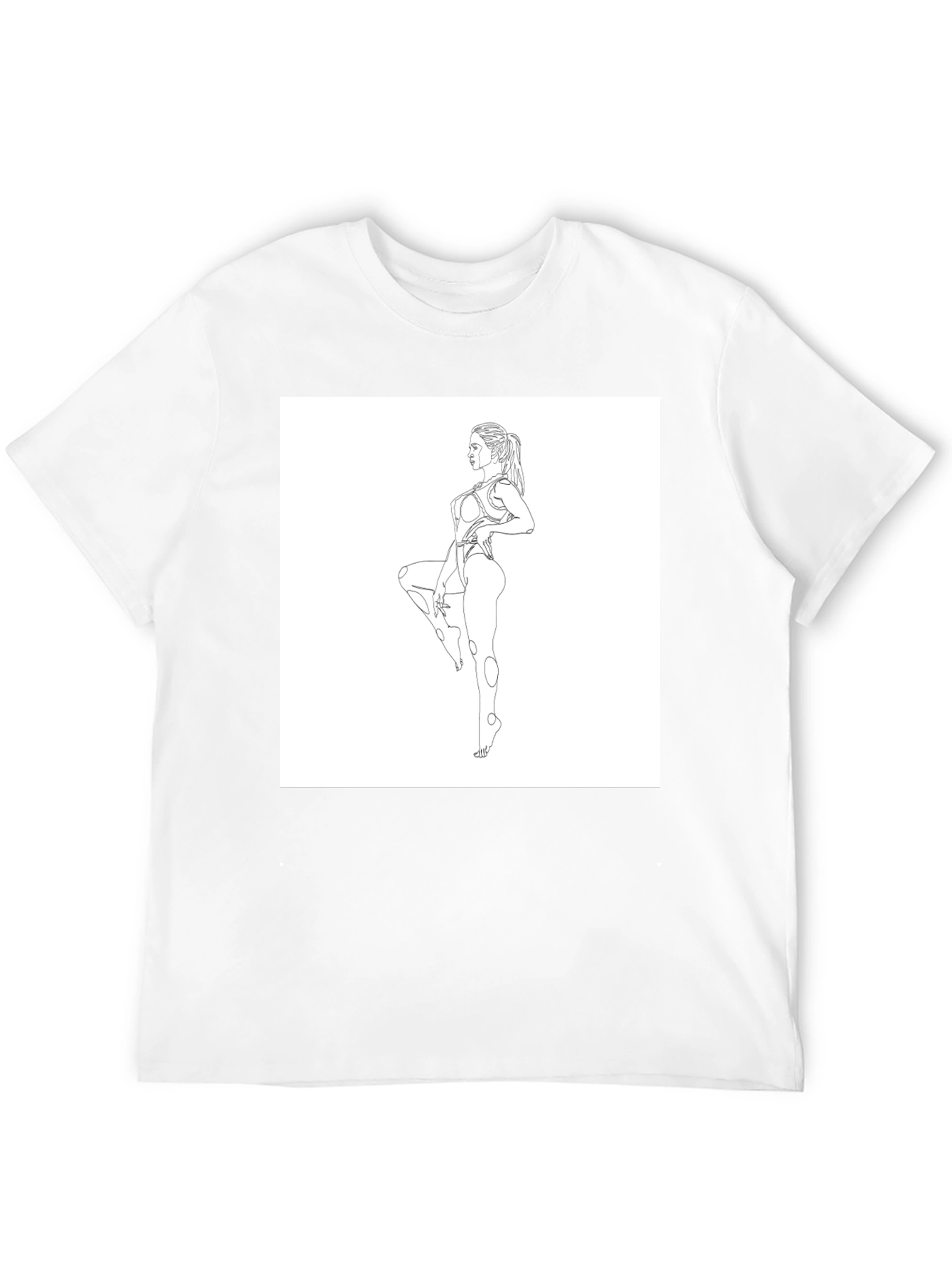 Black Line Art Woman Black T-Shirt view 12