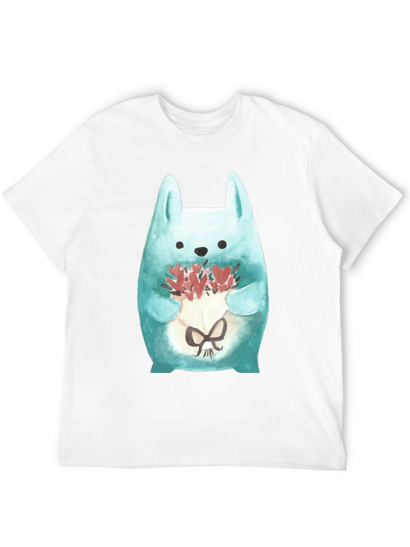 Black Cute Bunny Holding Flowers T-Shirt view 12