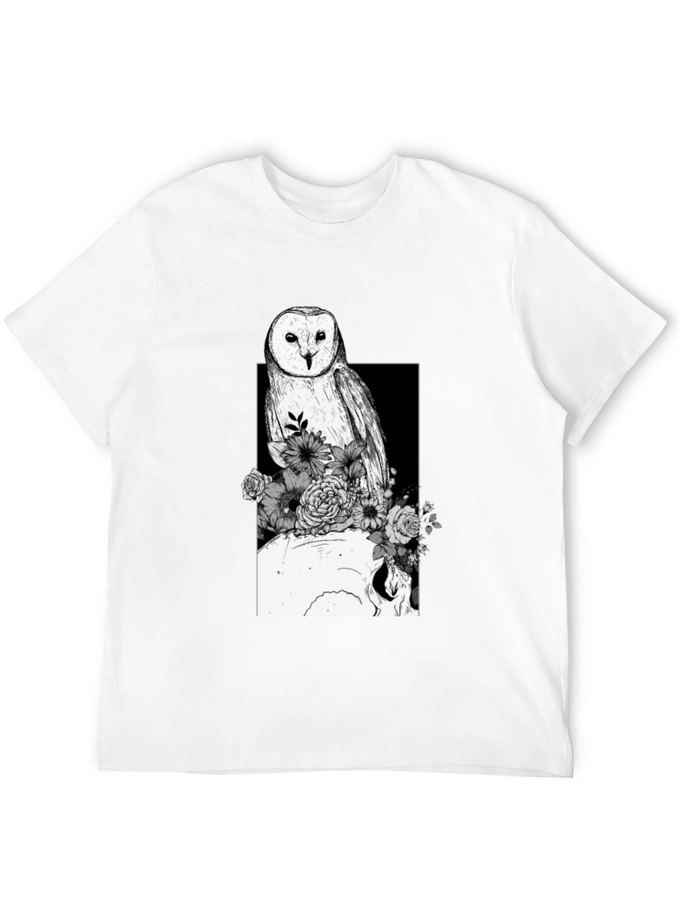 Black Owl Skull Floral Black Tee view 12