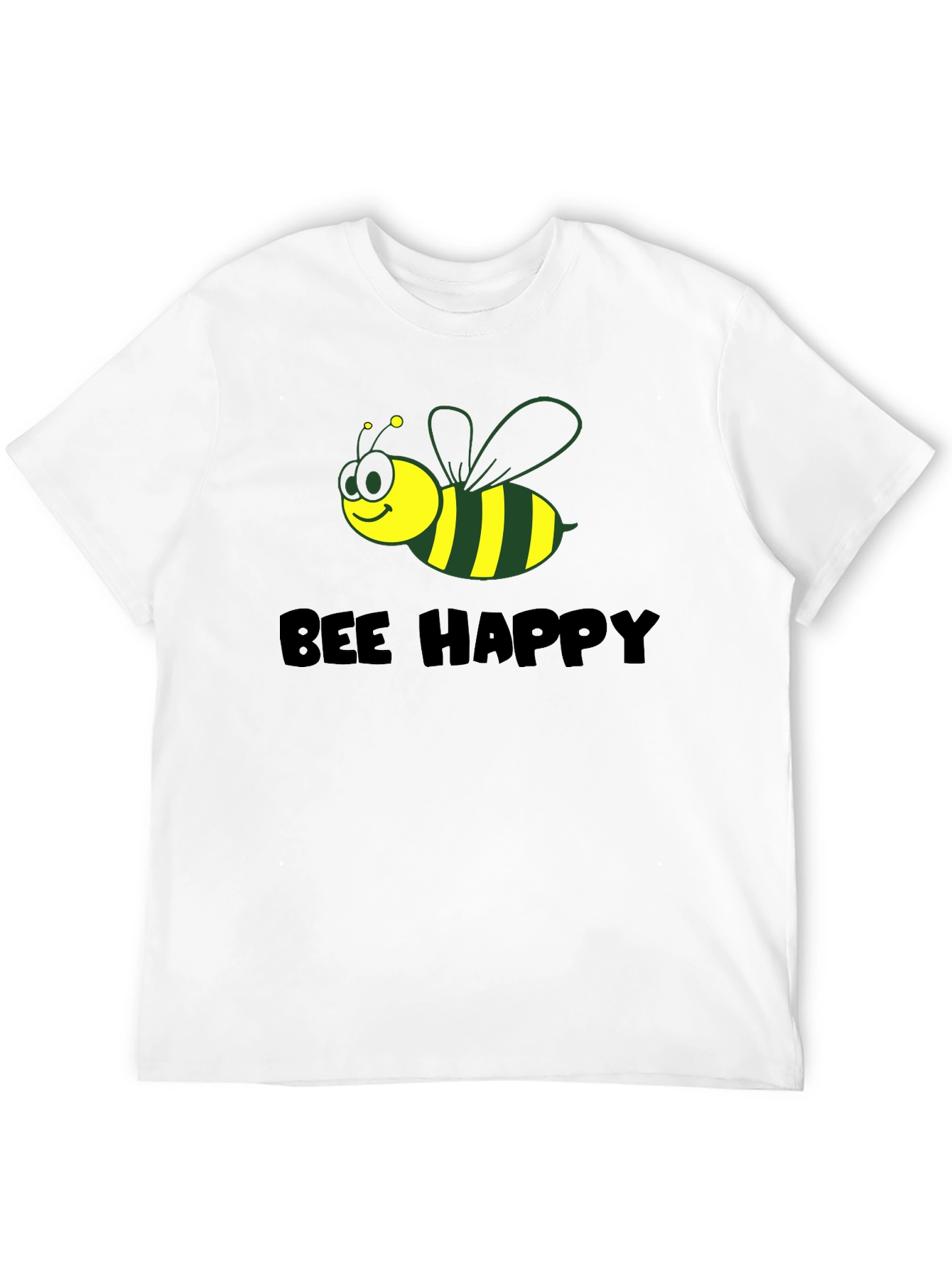 Black Bee Happy Graphic Tee - Black Cotton Comfort view 12
