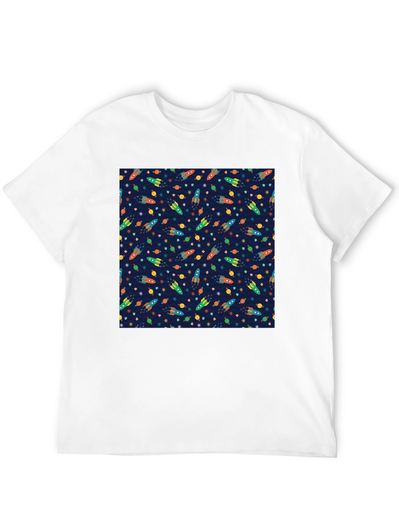 Black Space Rocket Pattern T-Shirt view 12