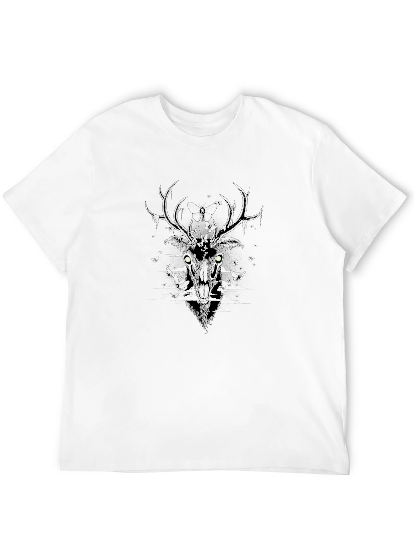 Black Men's Black Graphic Tee - Deer with Glowing Eyes view 12
