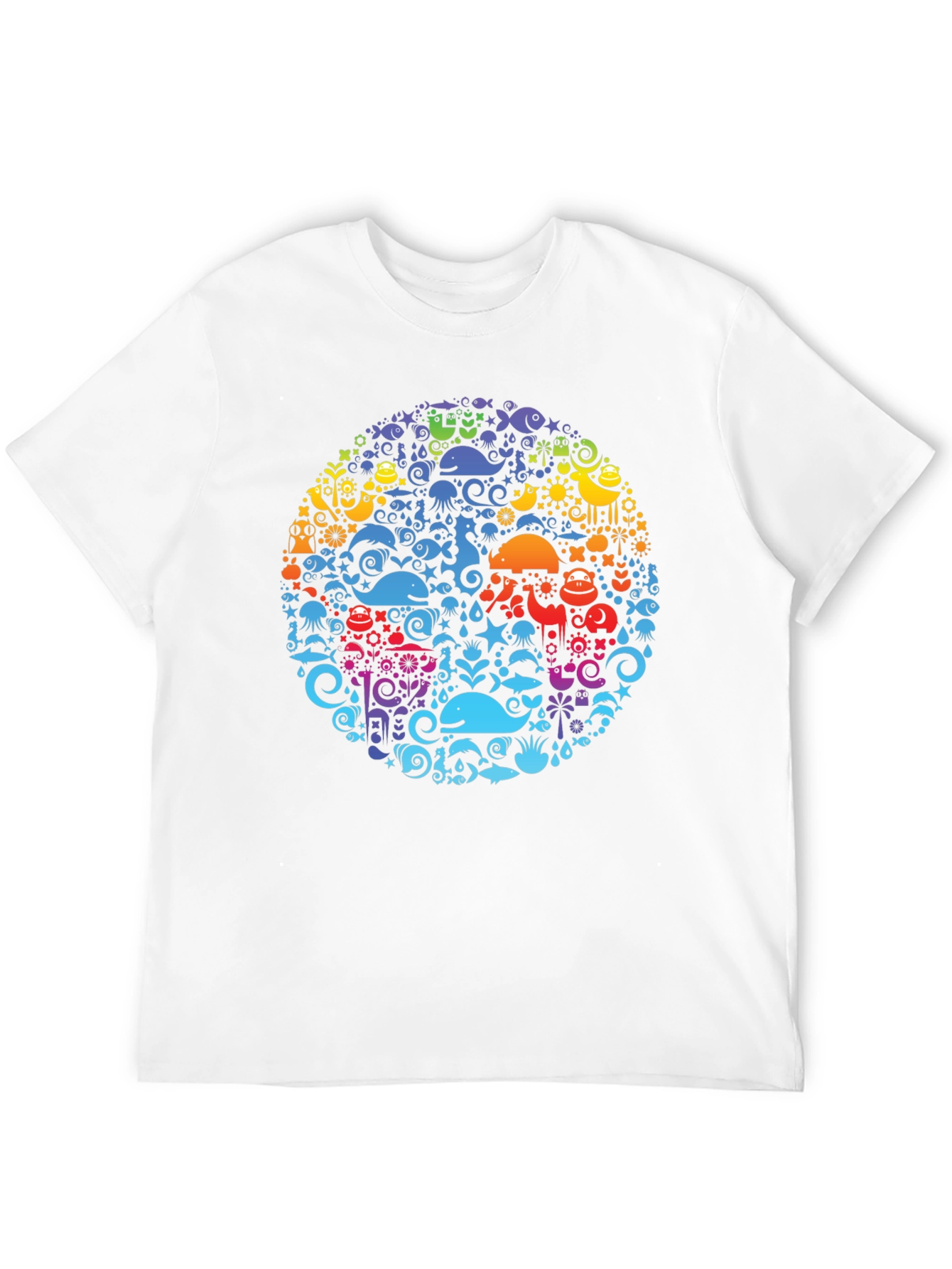 Black Tee with Colorful Aquatic Circle Design - 12