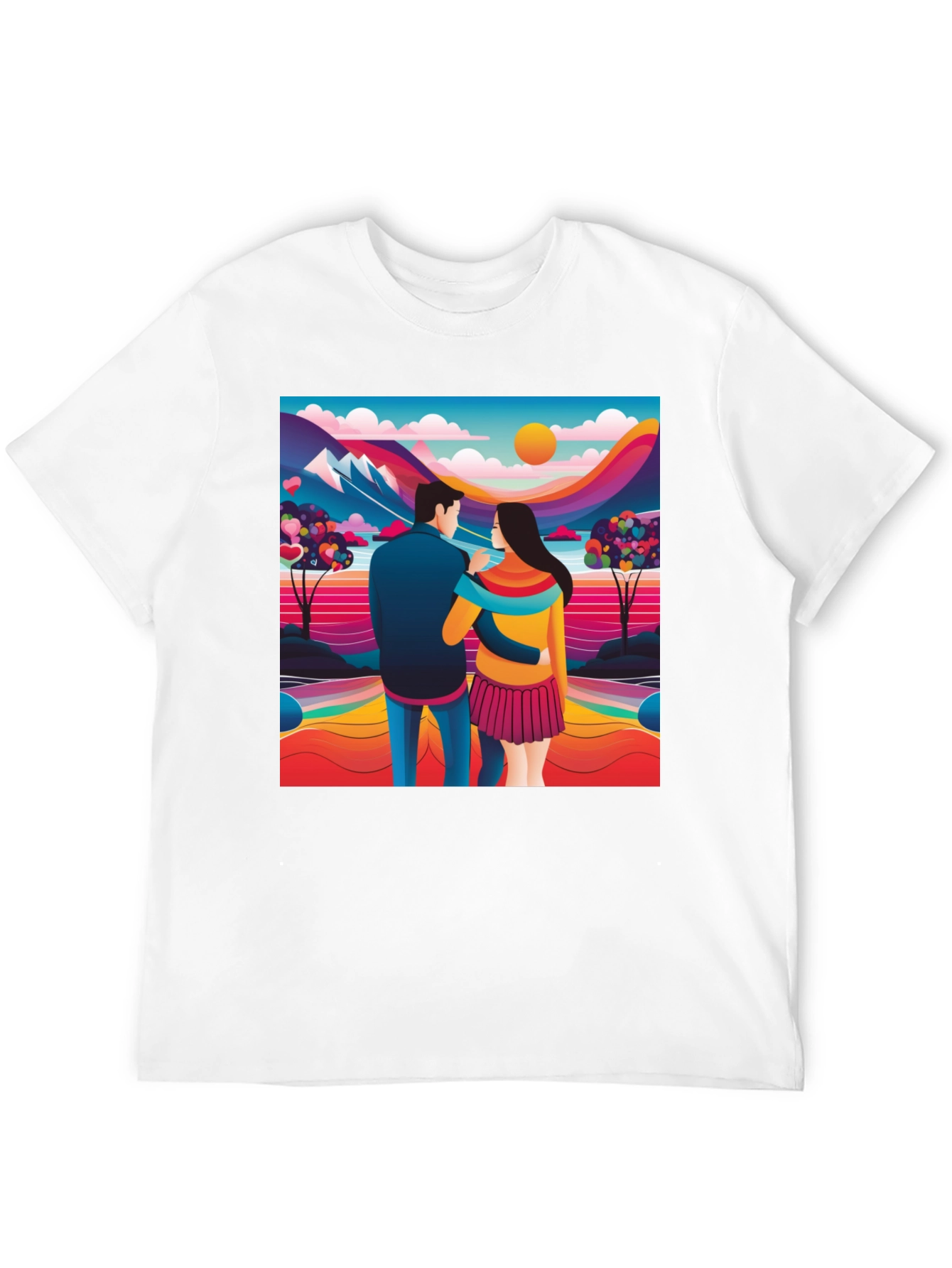 Black Couple's Colorful Landscape Tee view 12