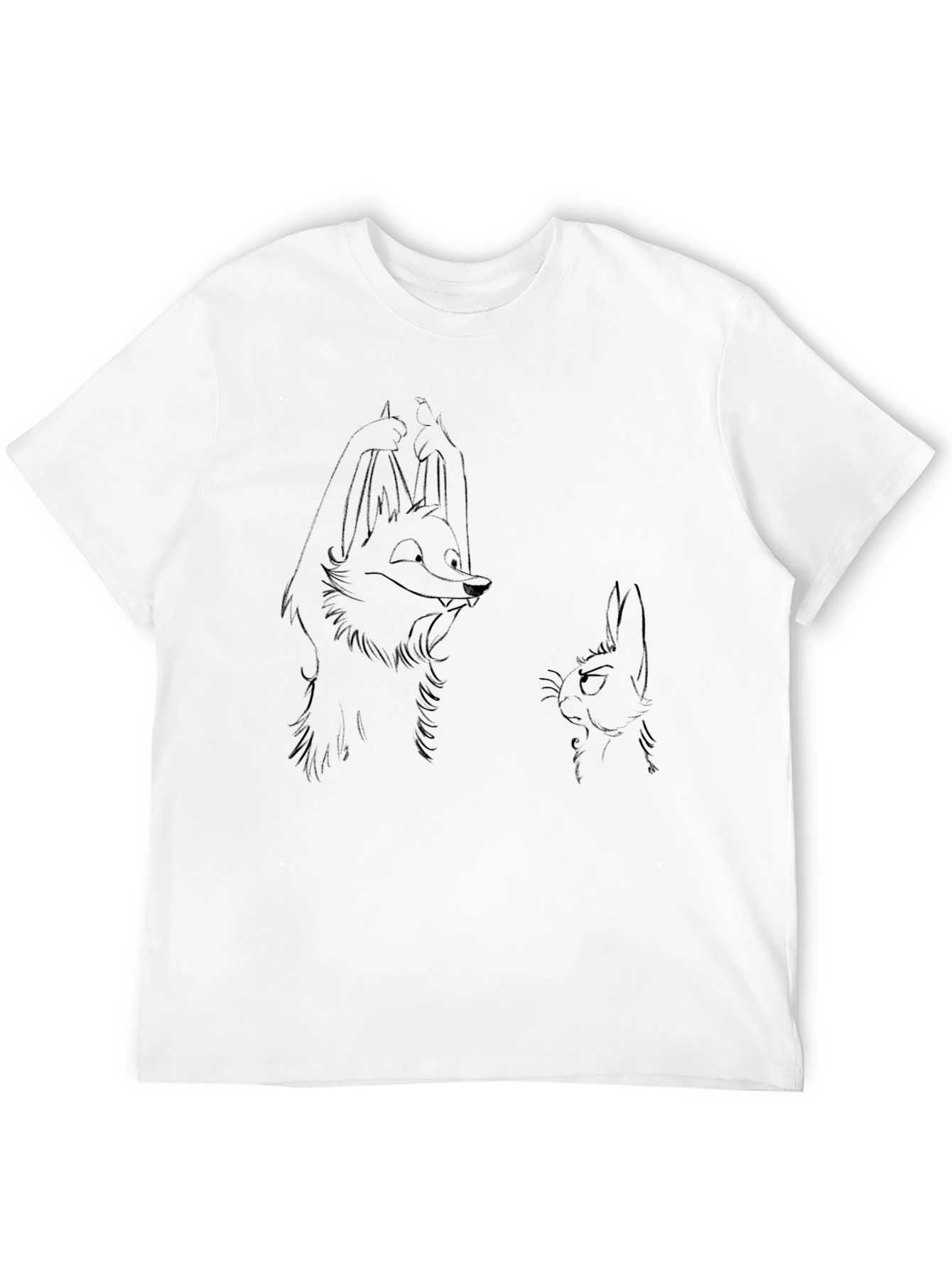 Black Cartoon Fox & Rabbit Black T-Shirt view 12