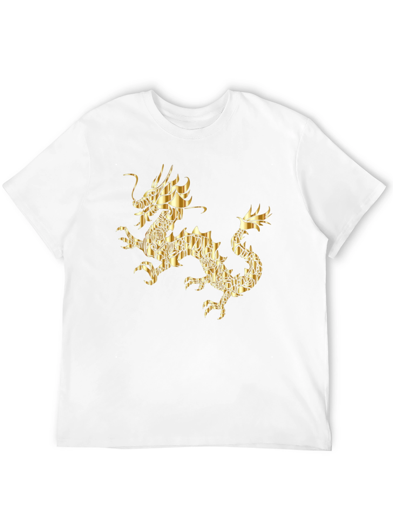 Black Golden Dragon Graphic Print Black T-Shirt view 12