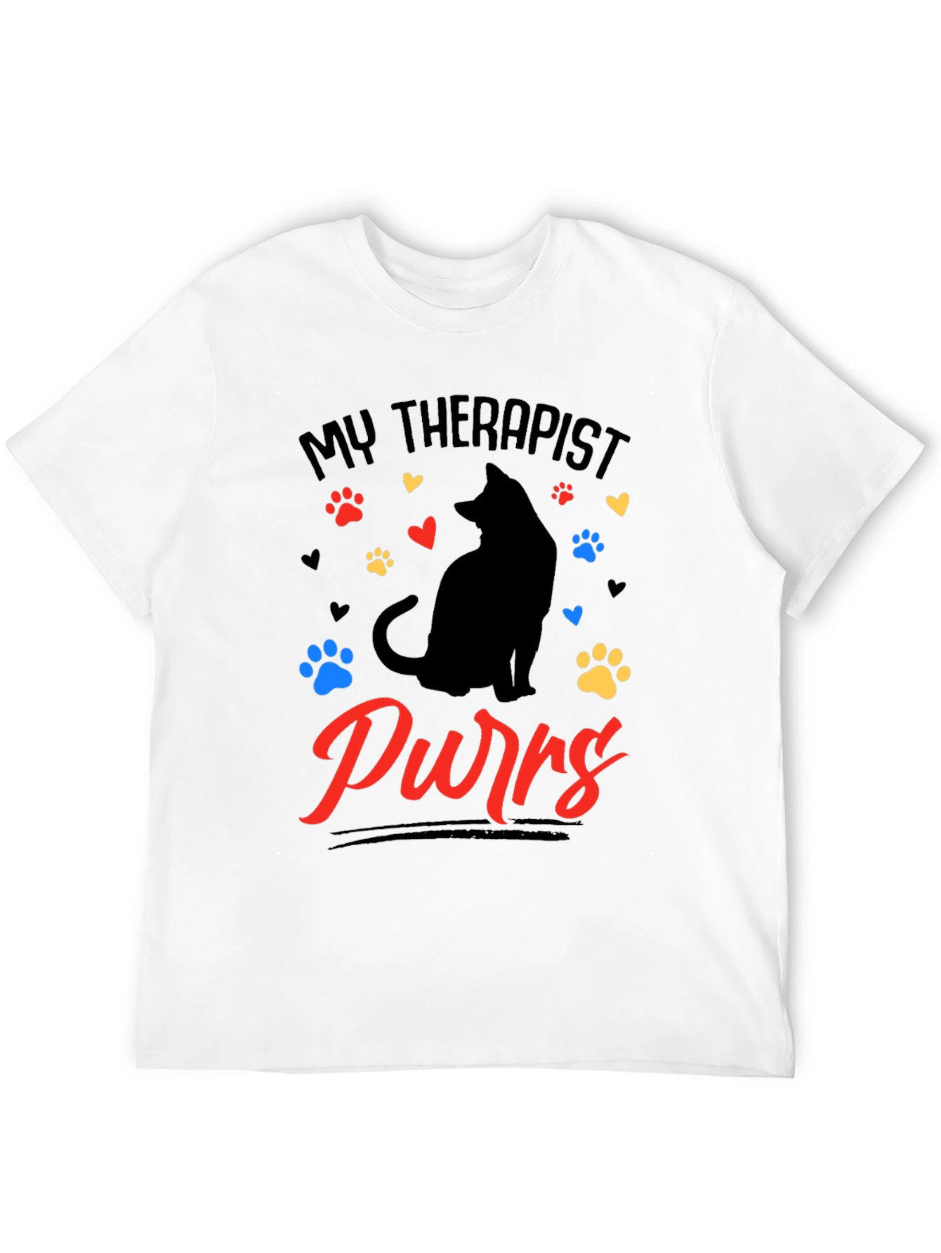 My Therapist Purrs Cat Lover Black T-Shirt - 12