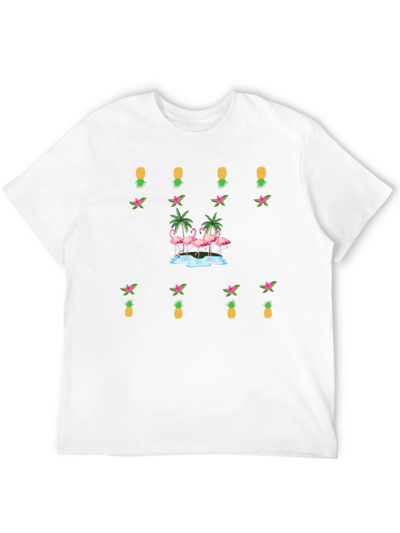 Black Tropical Flamingo & Pineapple Black T-Shirt view 12