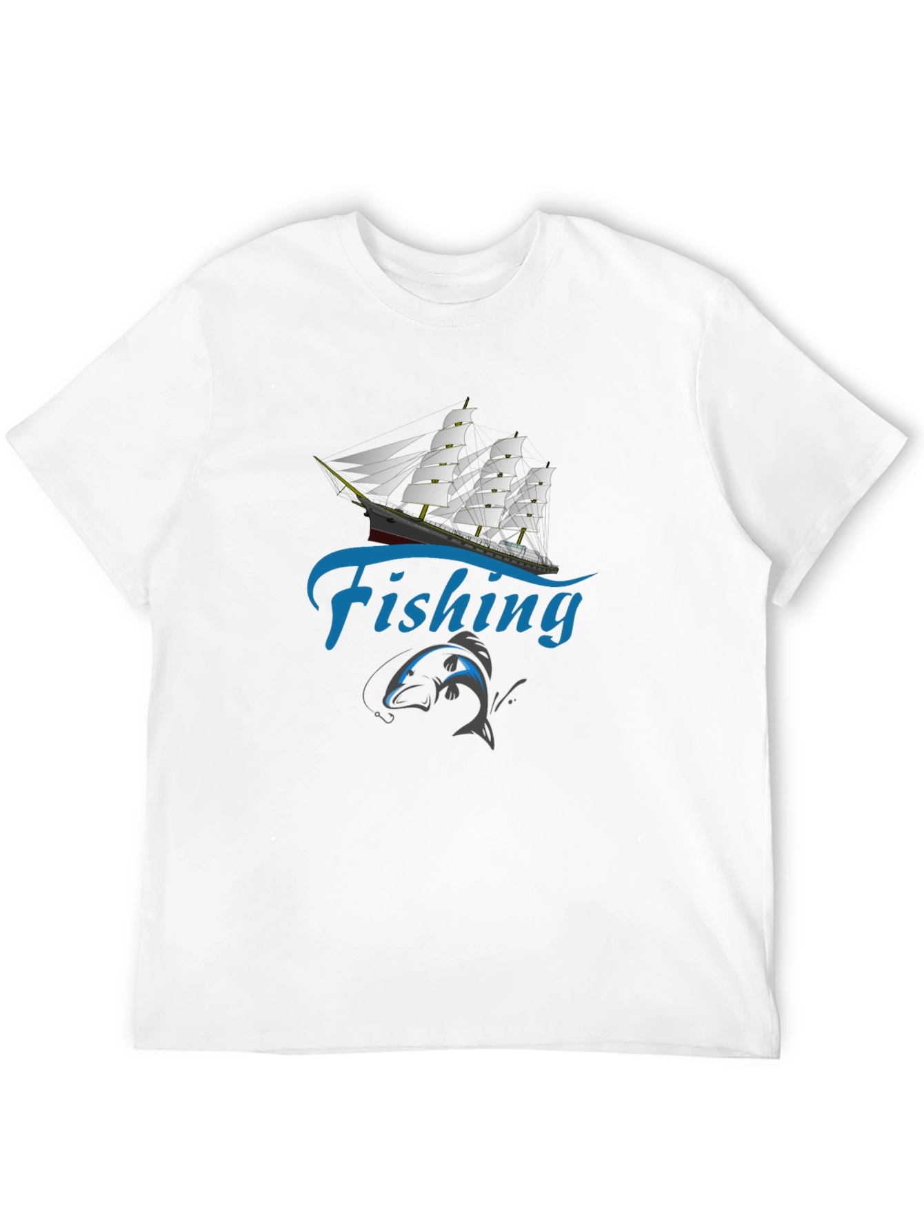 Black Fishing T-Shirt - Sailboat & Fish Design view 12